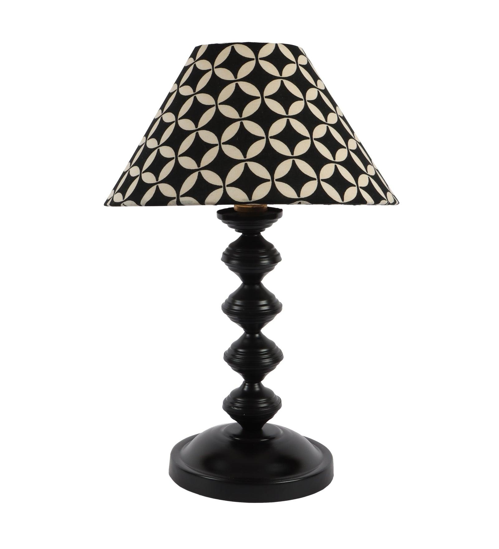 Geometric Design Print Shade With Metal Base Table Lamp - WoodenTwist