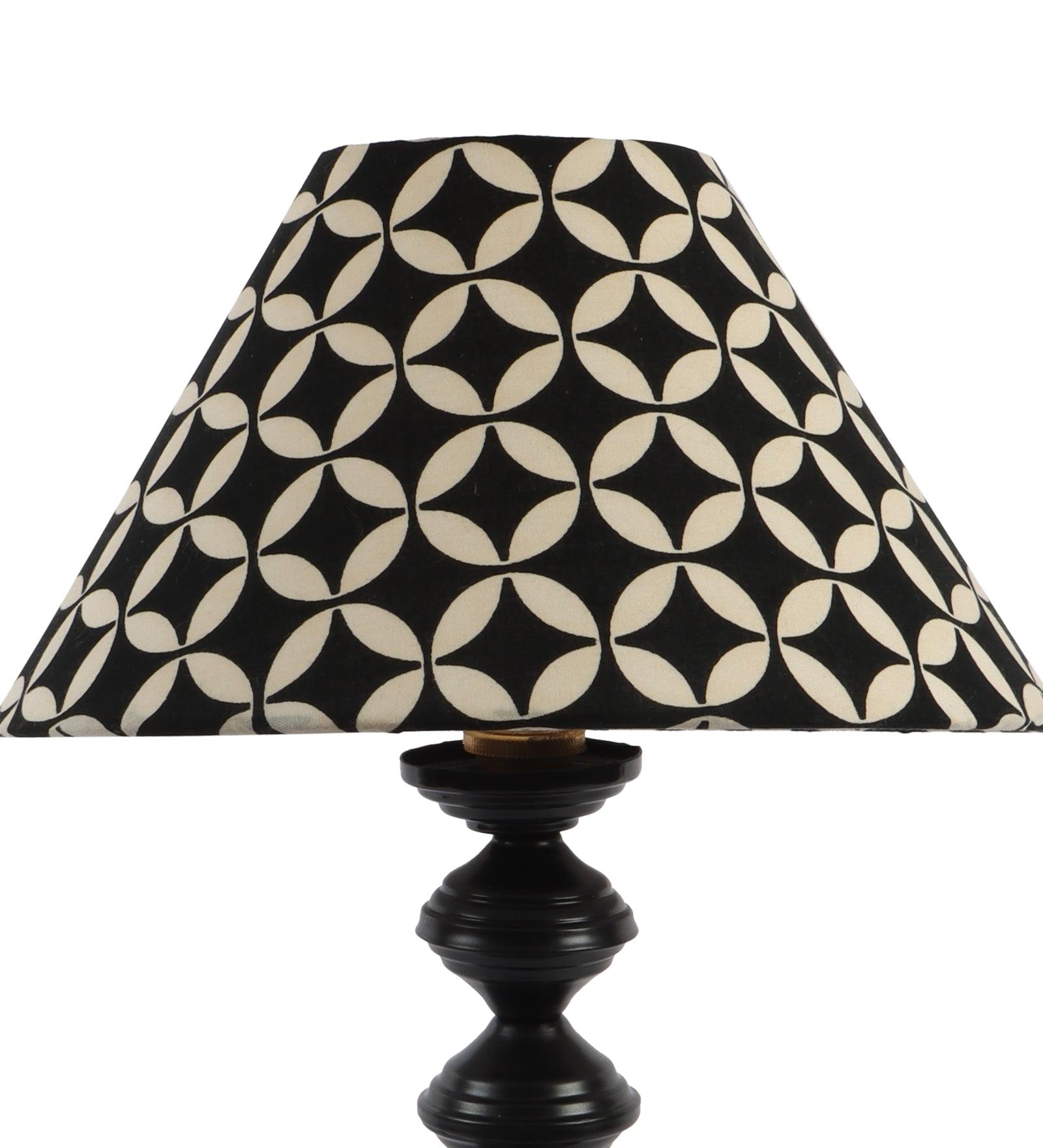 Geometric Design Print Shade With Metal Base Table Lamp - WoodenTwist