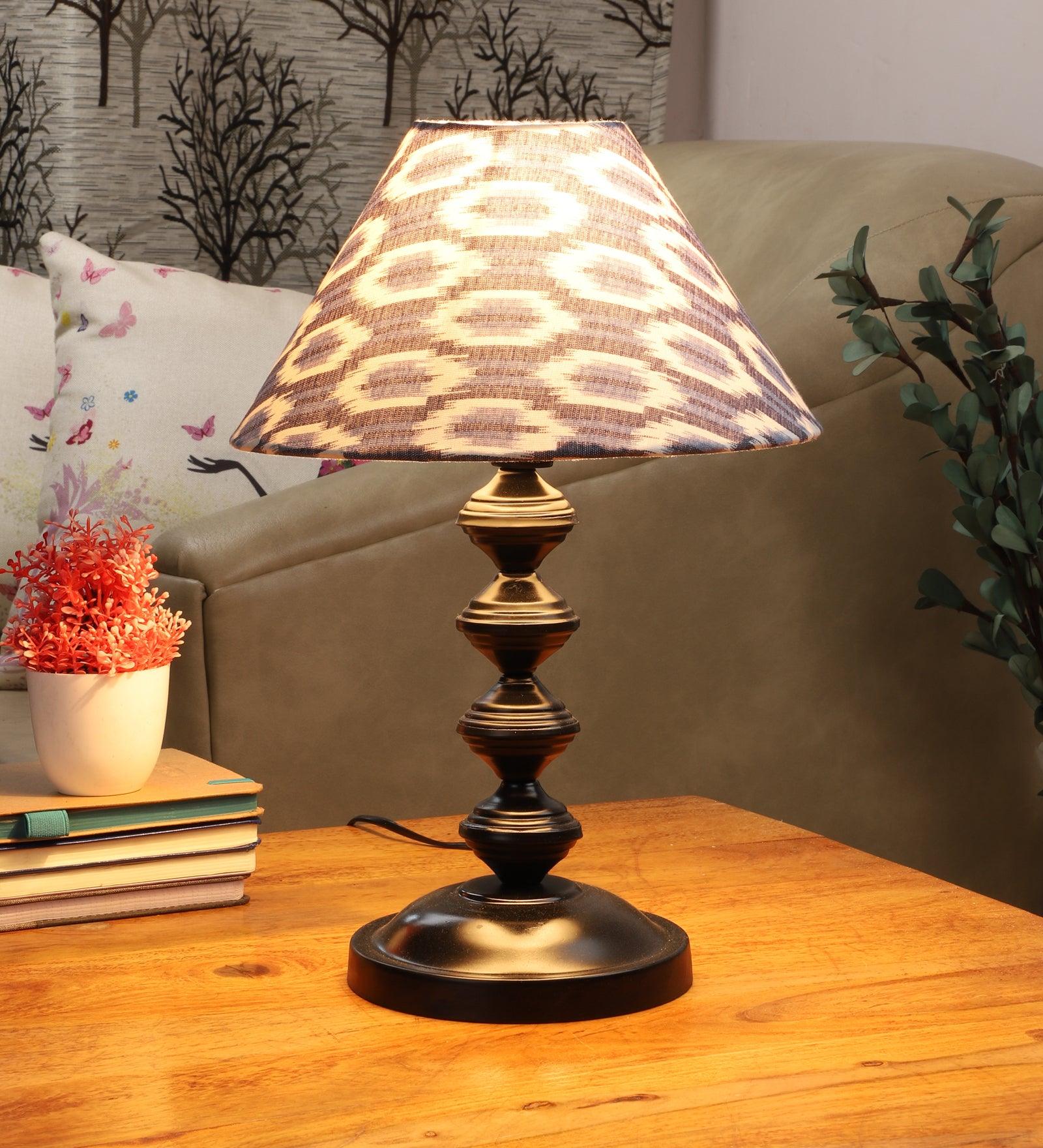 ikat Design Print Shade With Metal Base Table Lamp - WoodenTwist