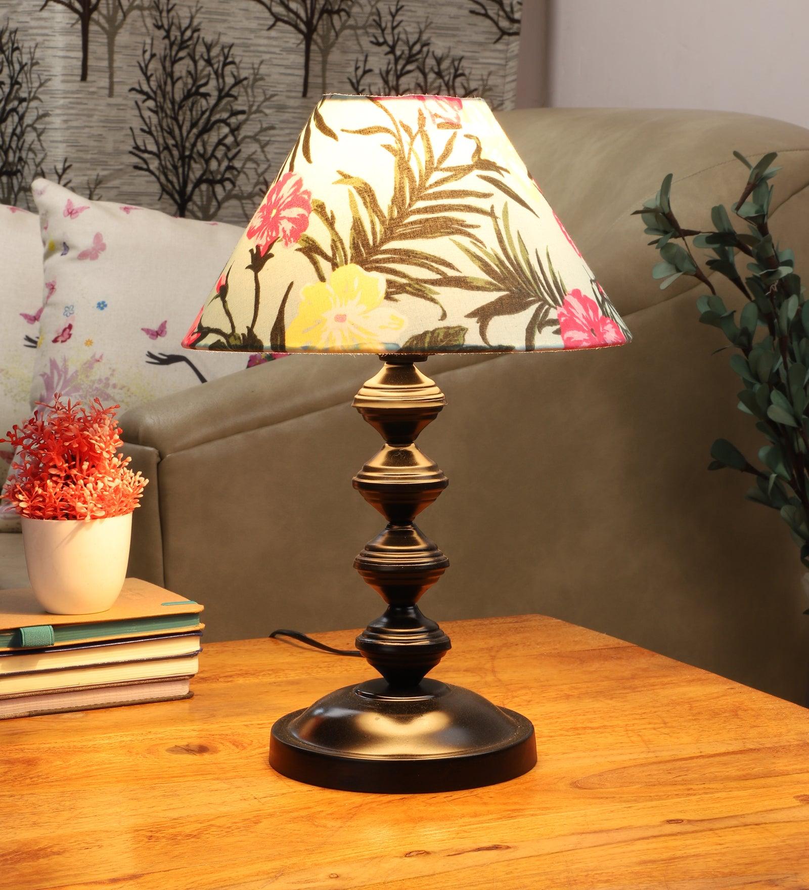 Floral Design Print Shade With Metal Base Table Lamp - WoodenTwist