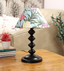 Floral Design Print Shade With Metal Base Table Lamp - WoodenTwist