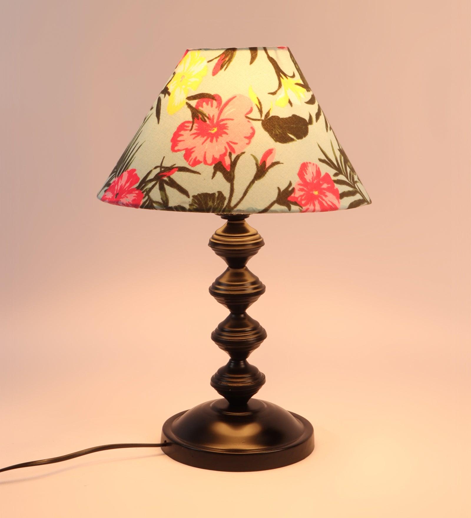 Floral Design Print Shade With Metal Base Table Lamp - WoodenTwist