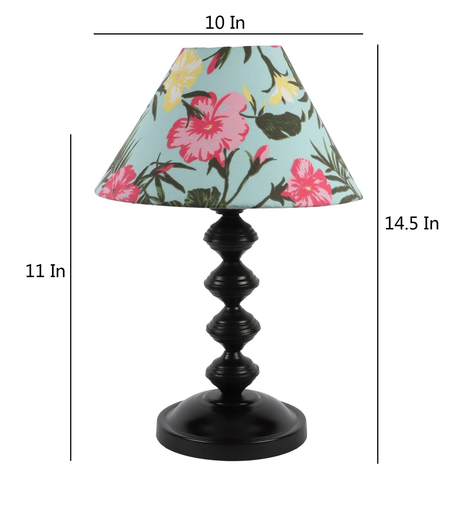 Floral Design Print Shade With Metal Base Table Lamp - WoodenTwist