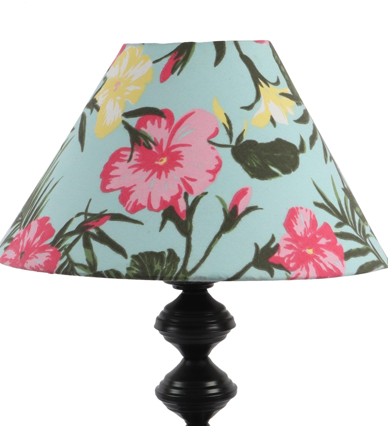 Floral Design Print Shade With Metal Base Table Lamp - WoodenTwist