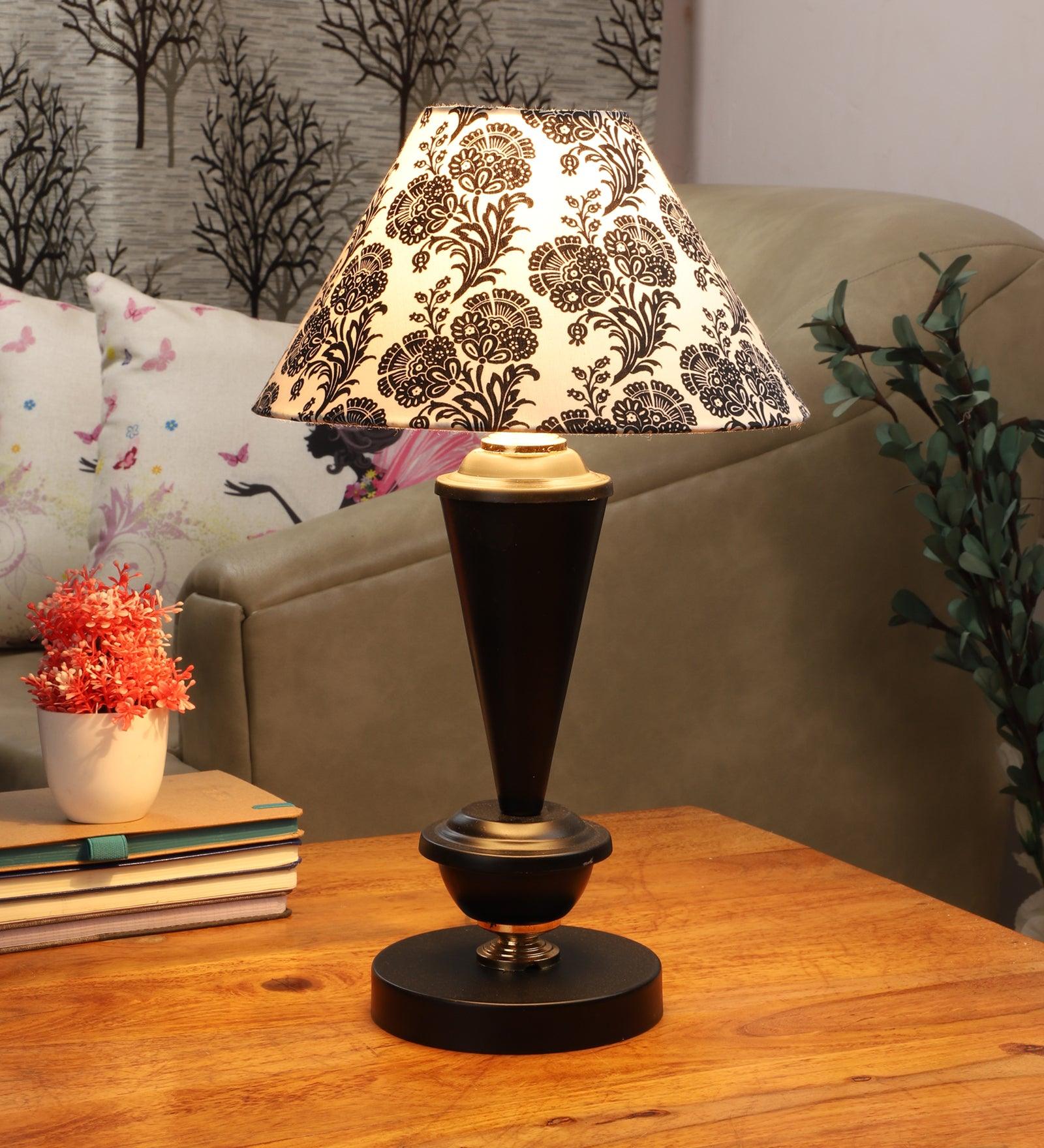 Filigree Design Print Shade With Metal Base Table Lamp - WoodenTwist