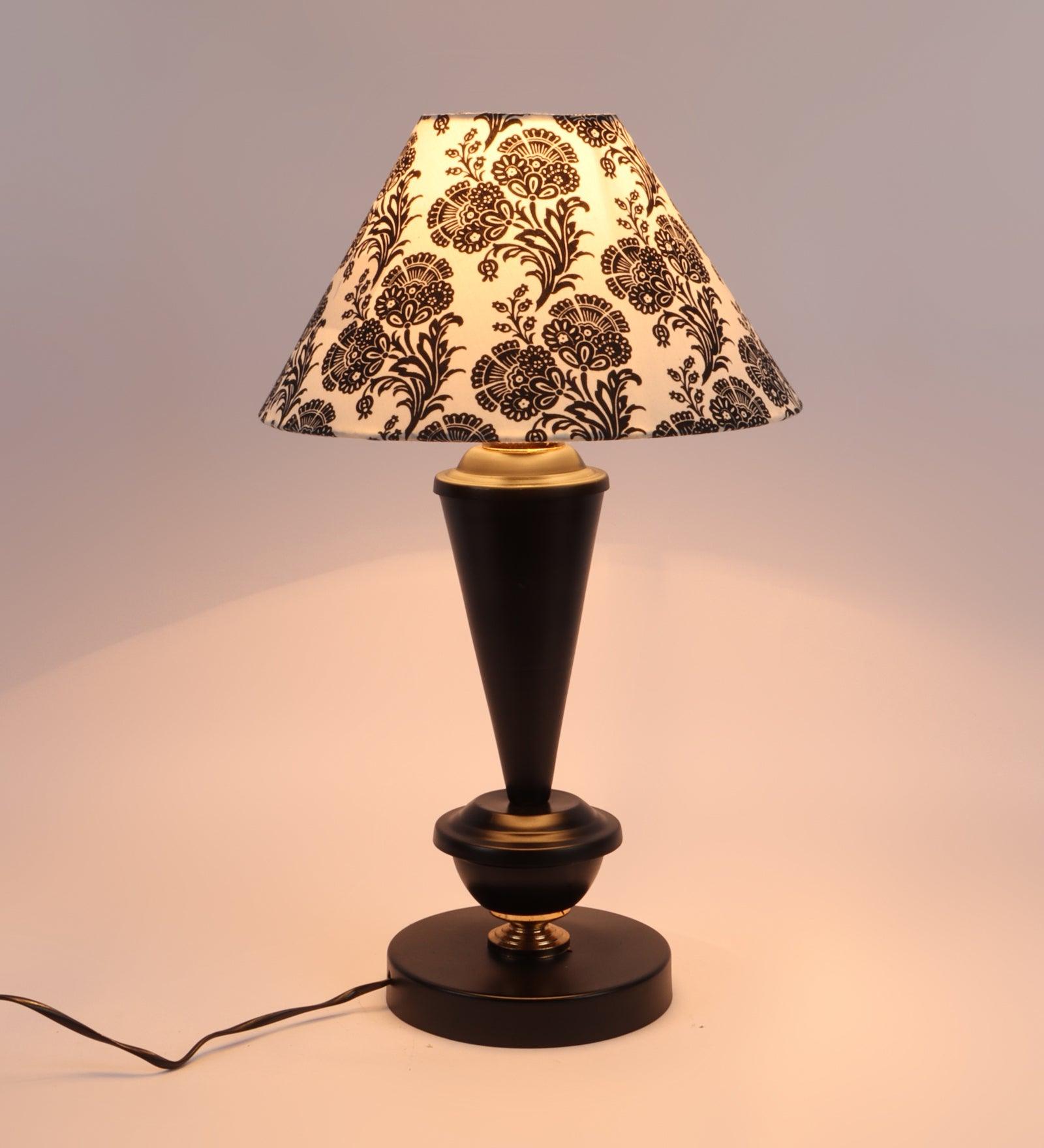 Filigree Design Print Shade With Metal Base Table Lamp - WoodenTwist