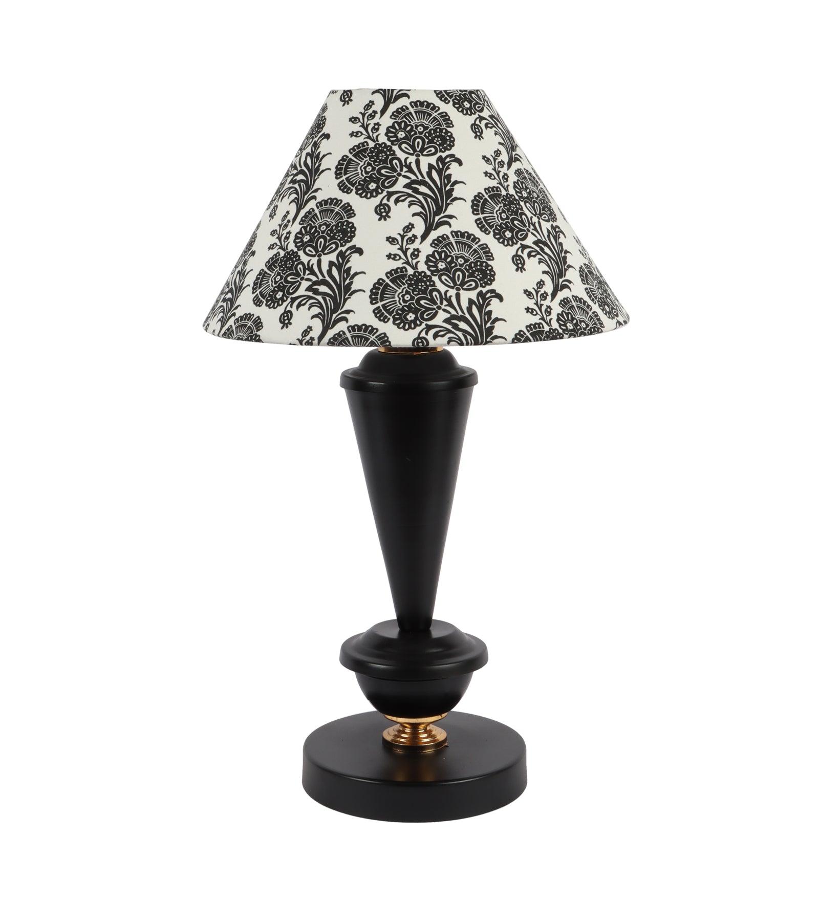 Filigree Design Print Shade With Metal Base Table Lamp - WoodenTwist