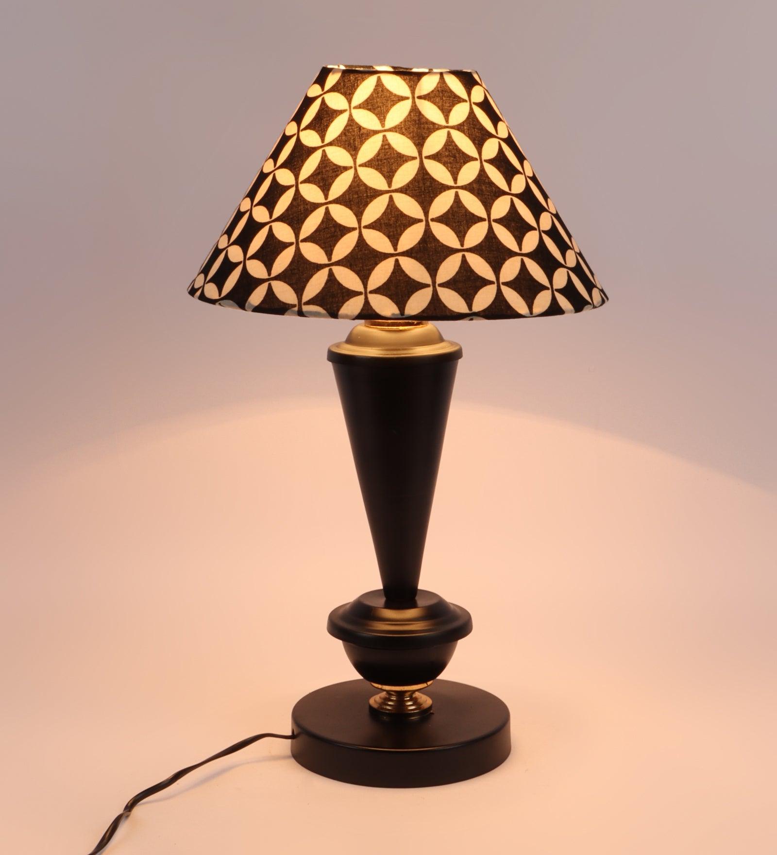 Geometric Design Print Shade With Metal Base Table Lamp - WoodenTwist