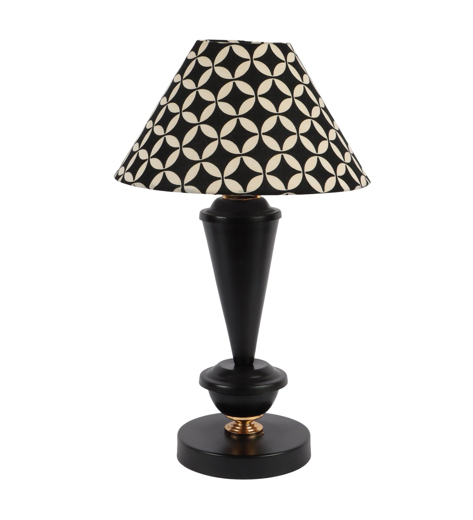 Geometric Design Print Shade With Metal Base Table Lamp - WoodenTwist