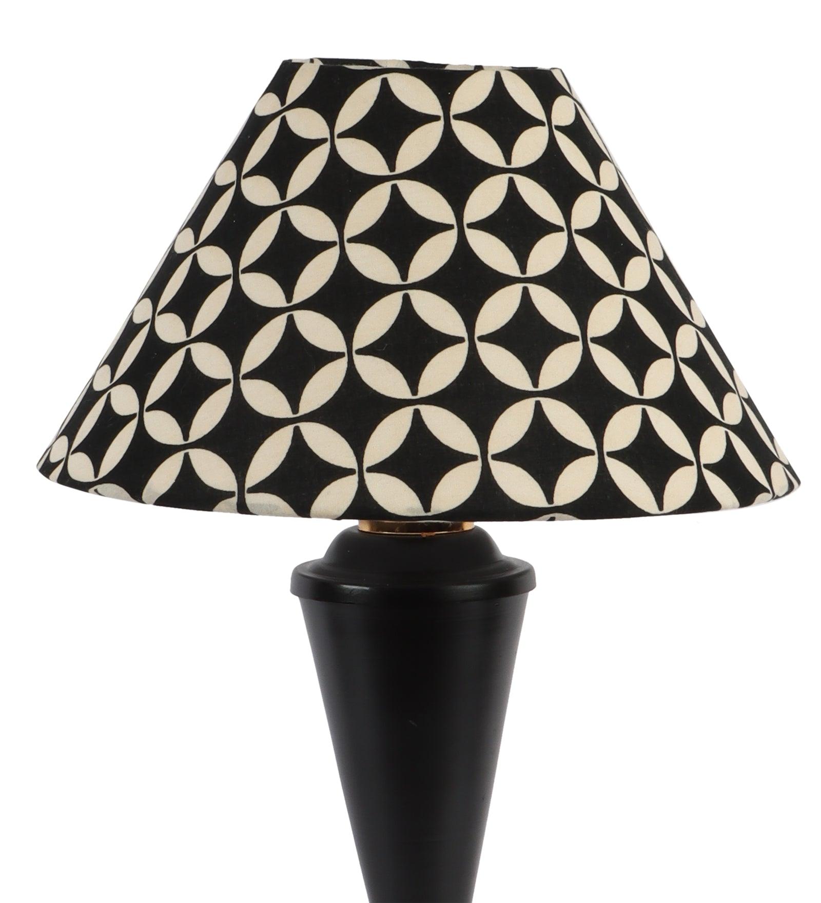 Geometric Design Print Shade With Metal Base Table Lamp - WoodenTwist