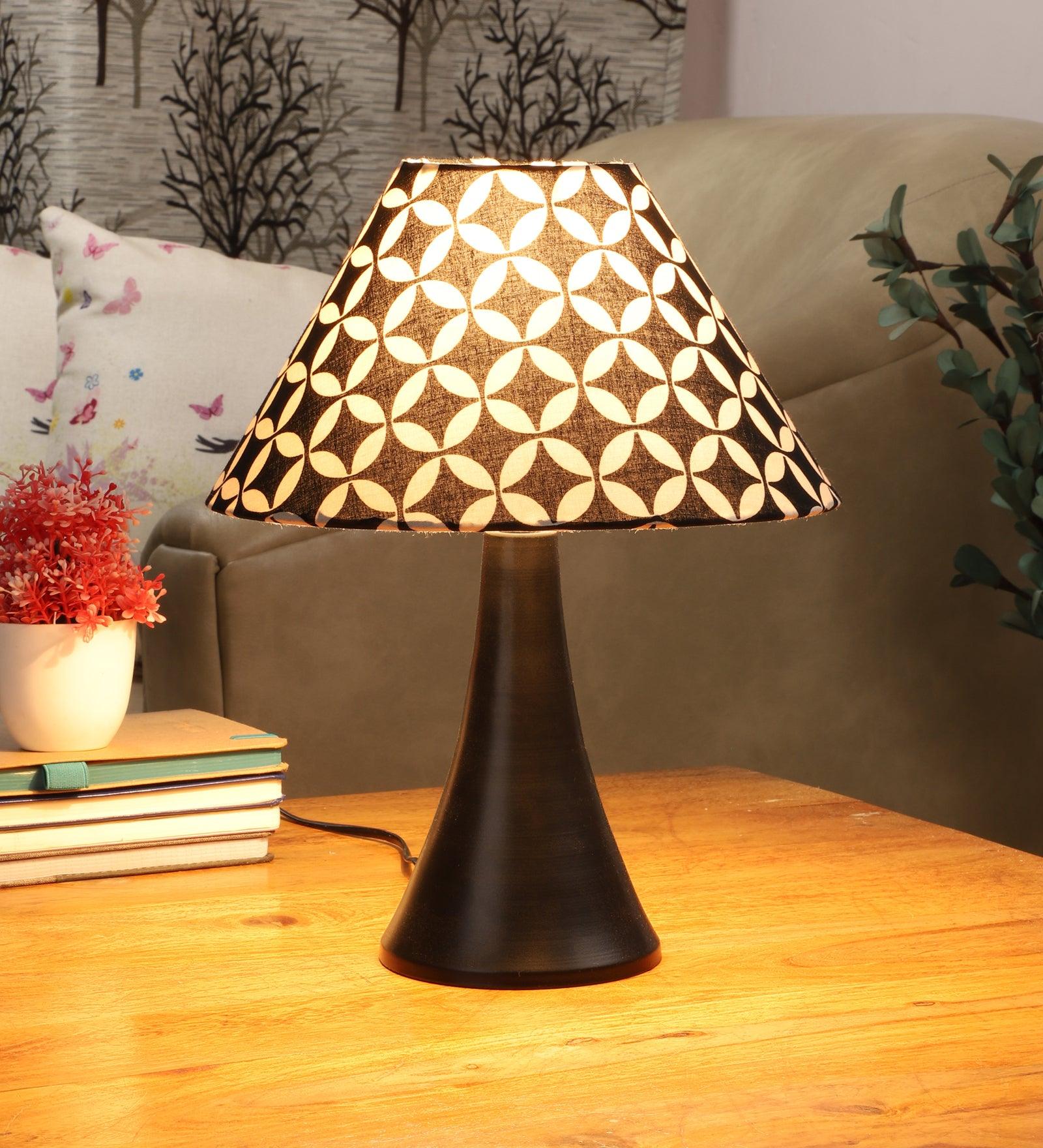 Geometric Design Print Shade With Metal Base Table Lamp - WoodenTwist