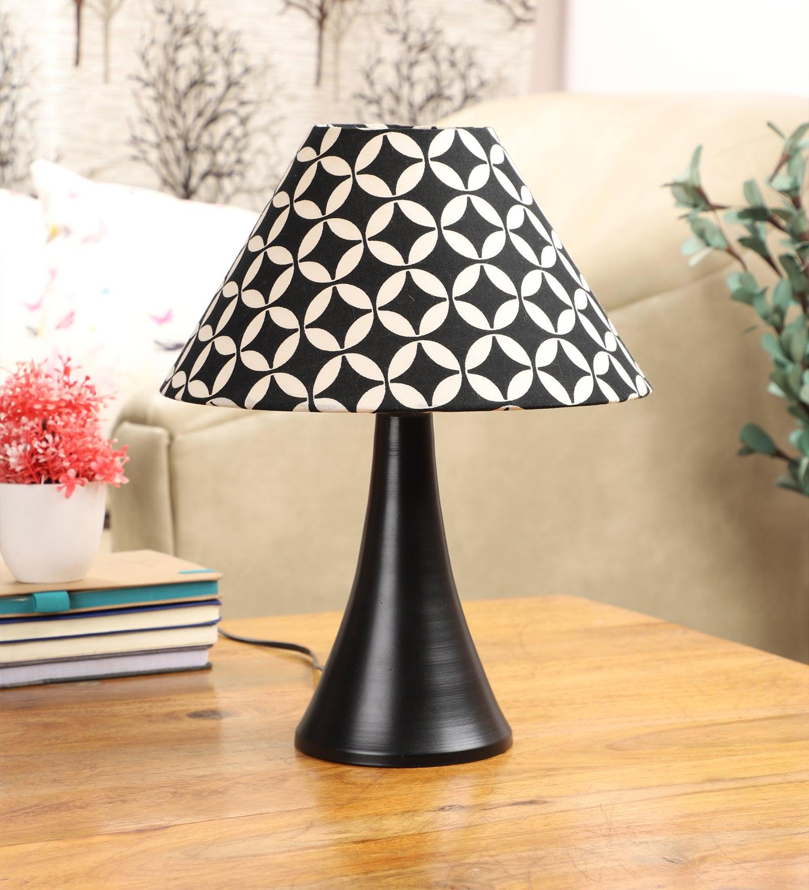 Geometric Design Print Shade With Metal Base Table Lamp - WoodenTwist