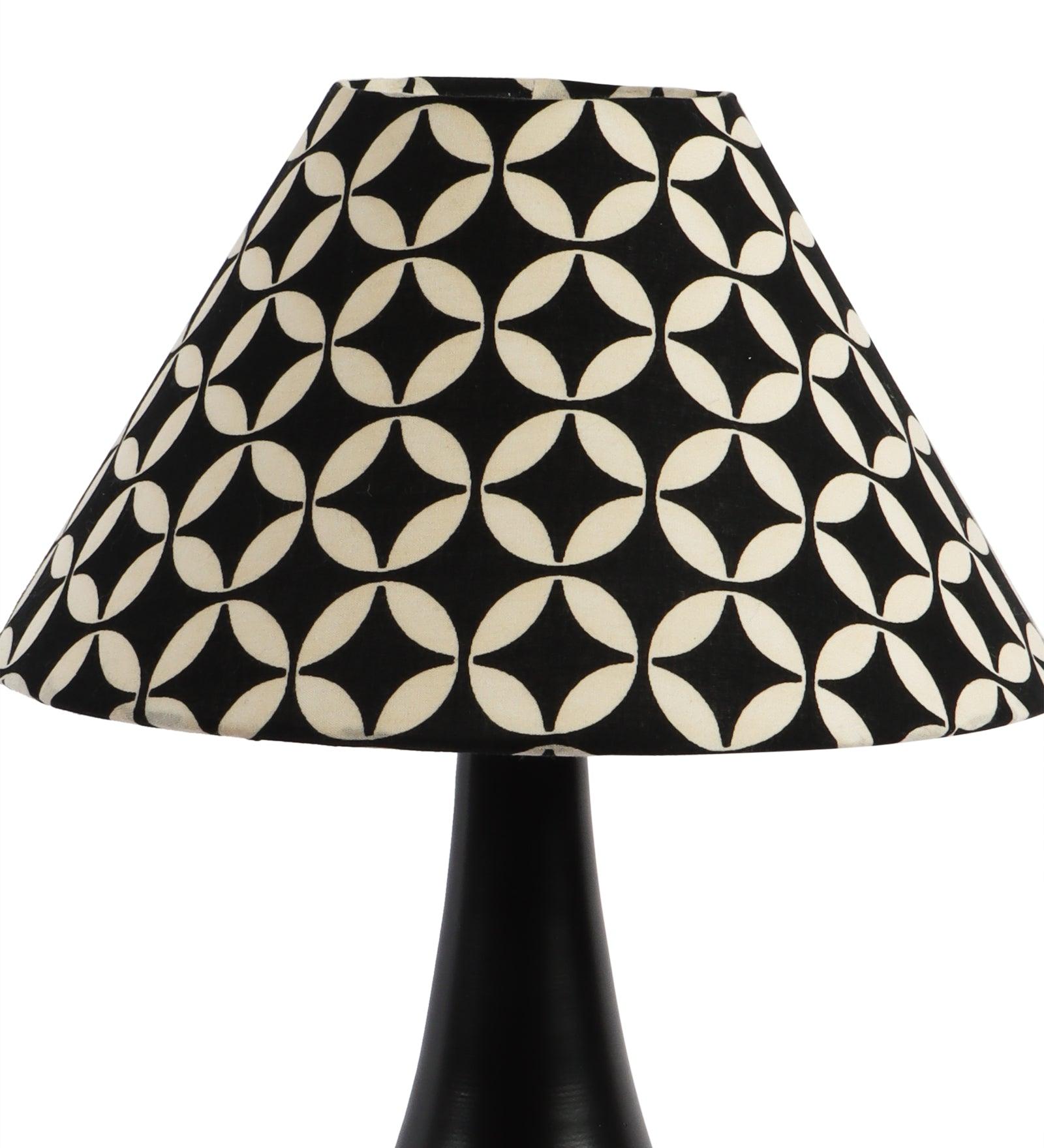 Geometric Design Print Shade With Metal Base Table Lamp - WoodenTwist