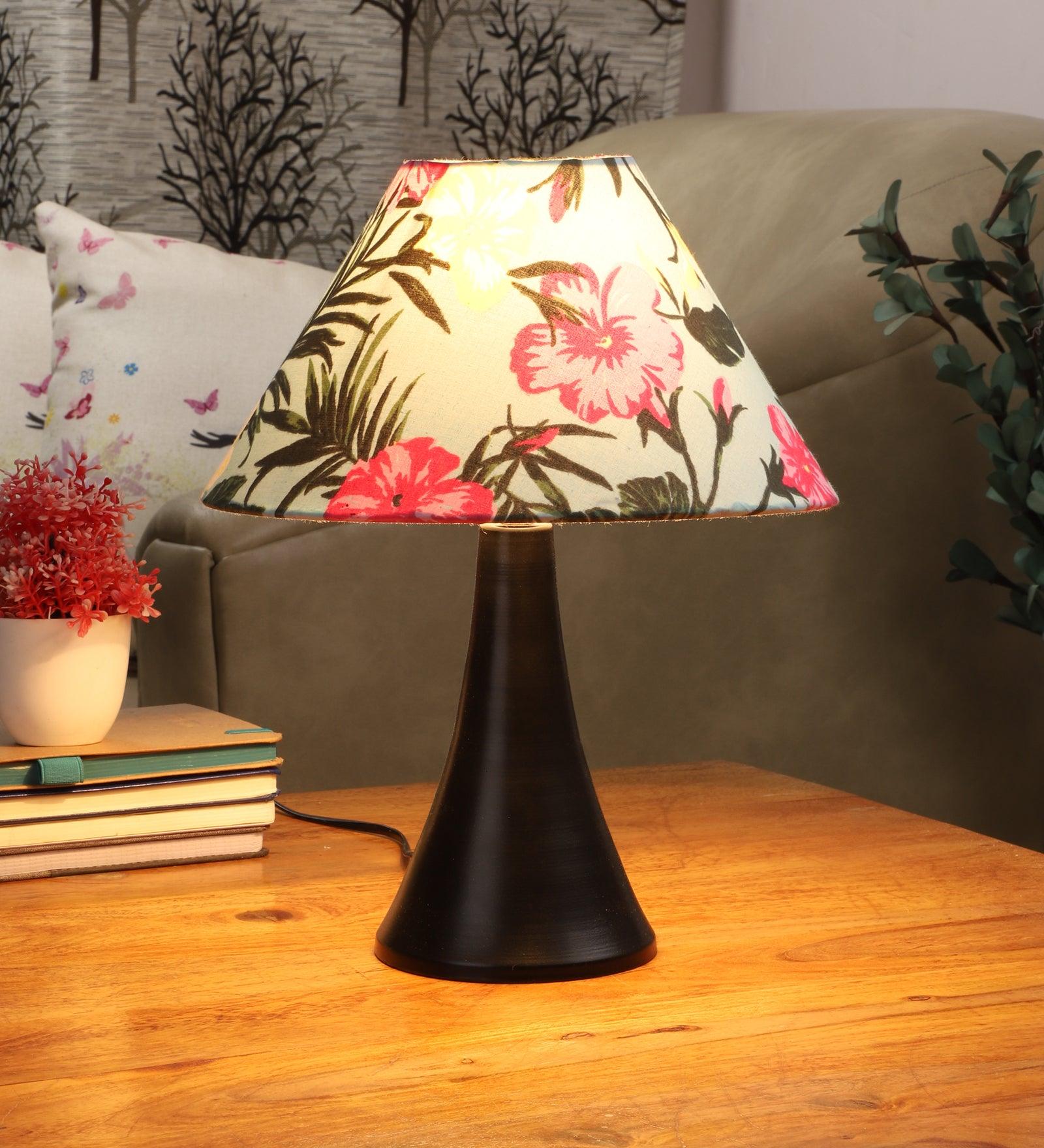 Floral Design Print Shade With Metal Base Table Lamp - WoodenTwist