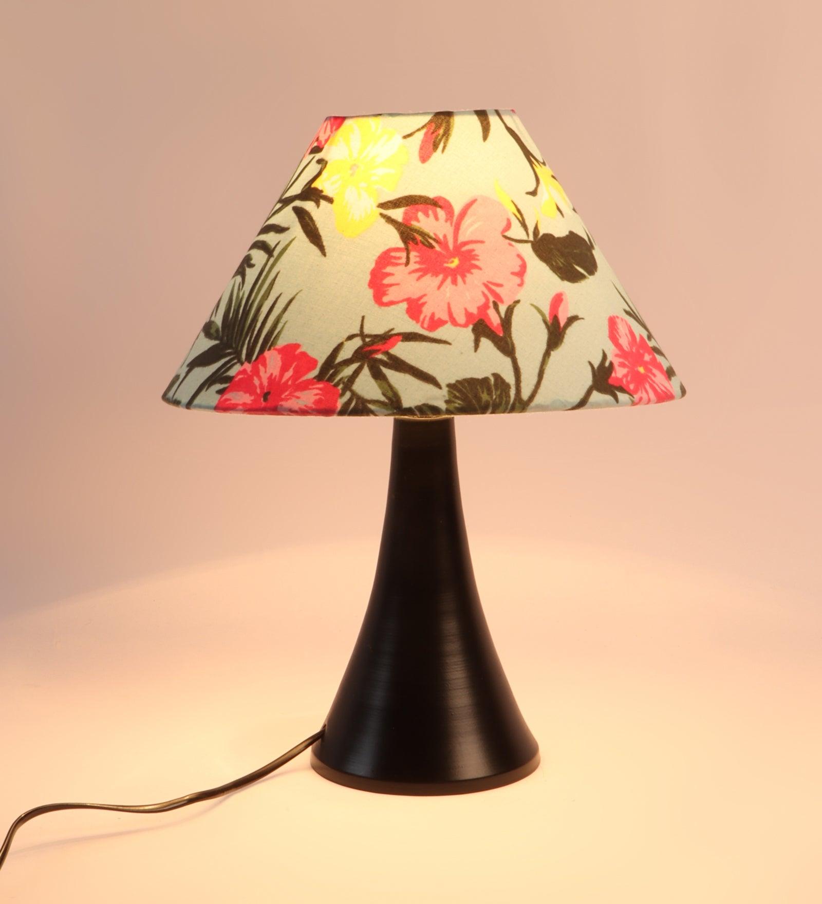 Floral Design Print Shade With Metal Base Table Lamp - WoodenTwist