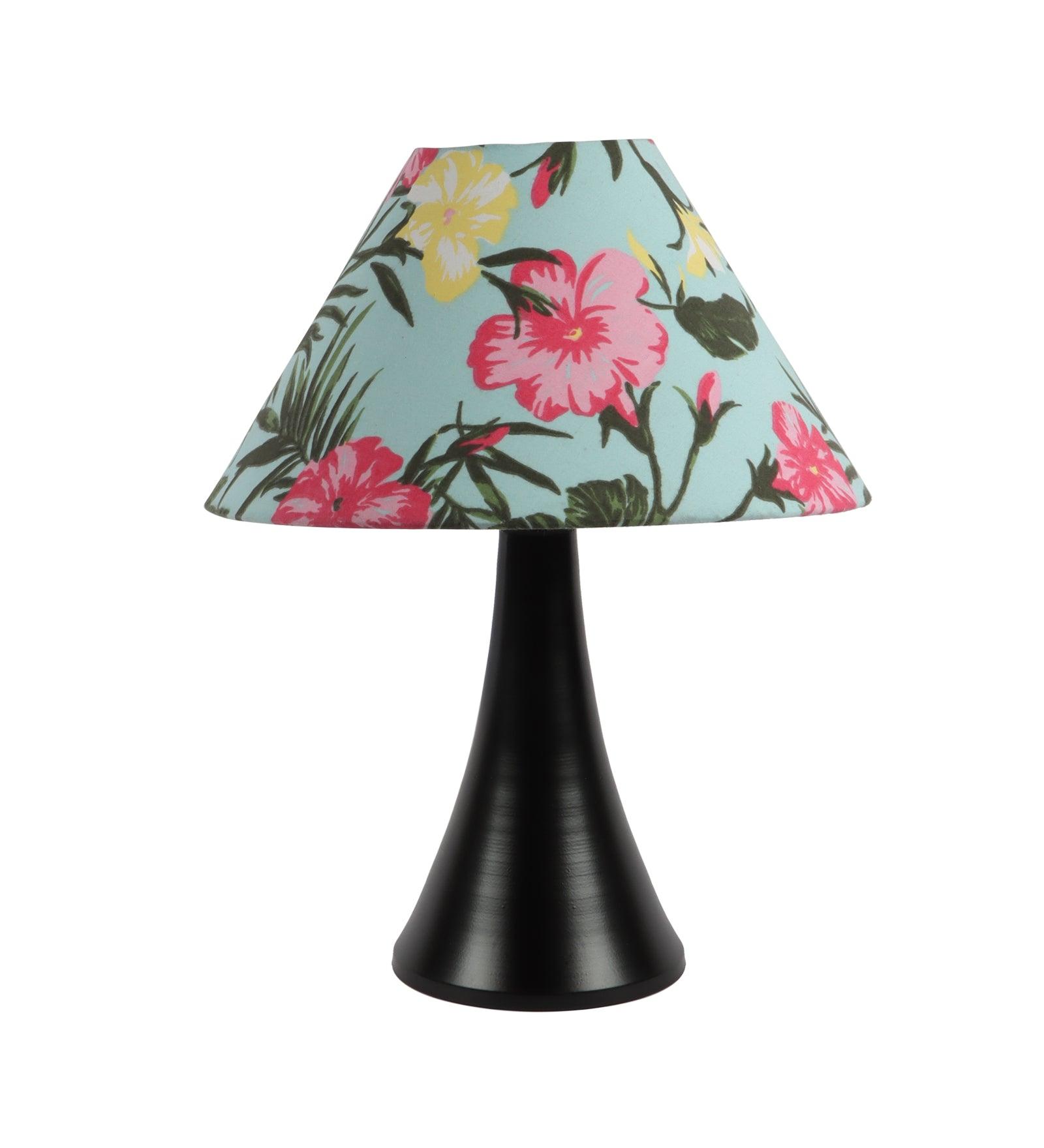 Floral Design Print Shade With Metal Base Table Lamp - WoodenTwist