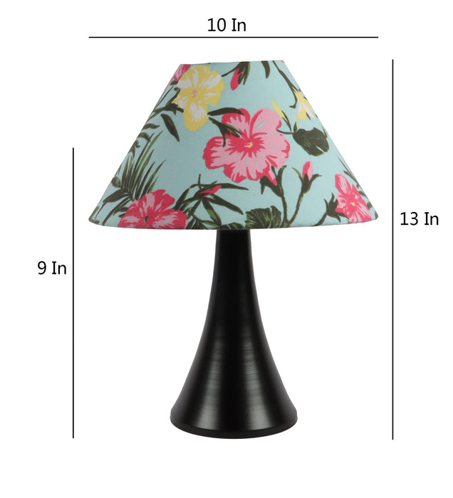 Floral Design Print Shade With Metal Base Table Lamp - WoodenTwist