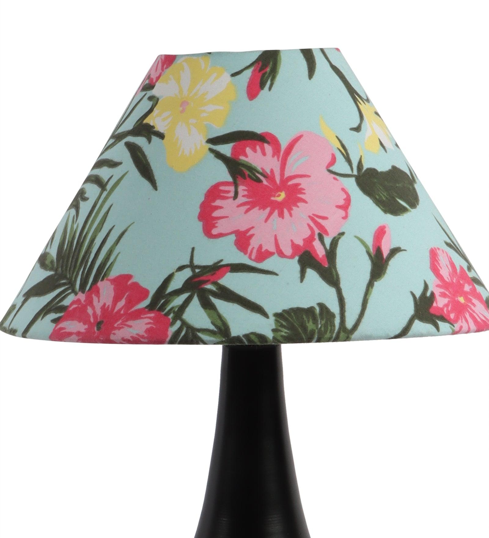 Floral Design Print Shade With Metal Base Table Lamp - WoodenTwist