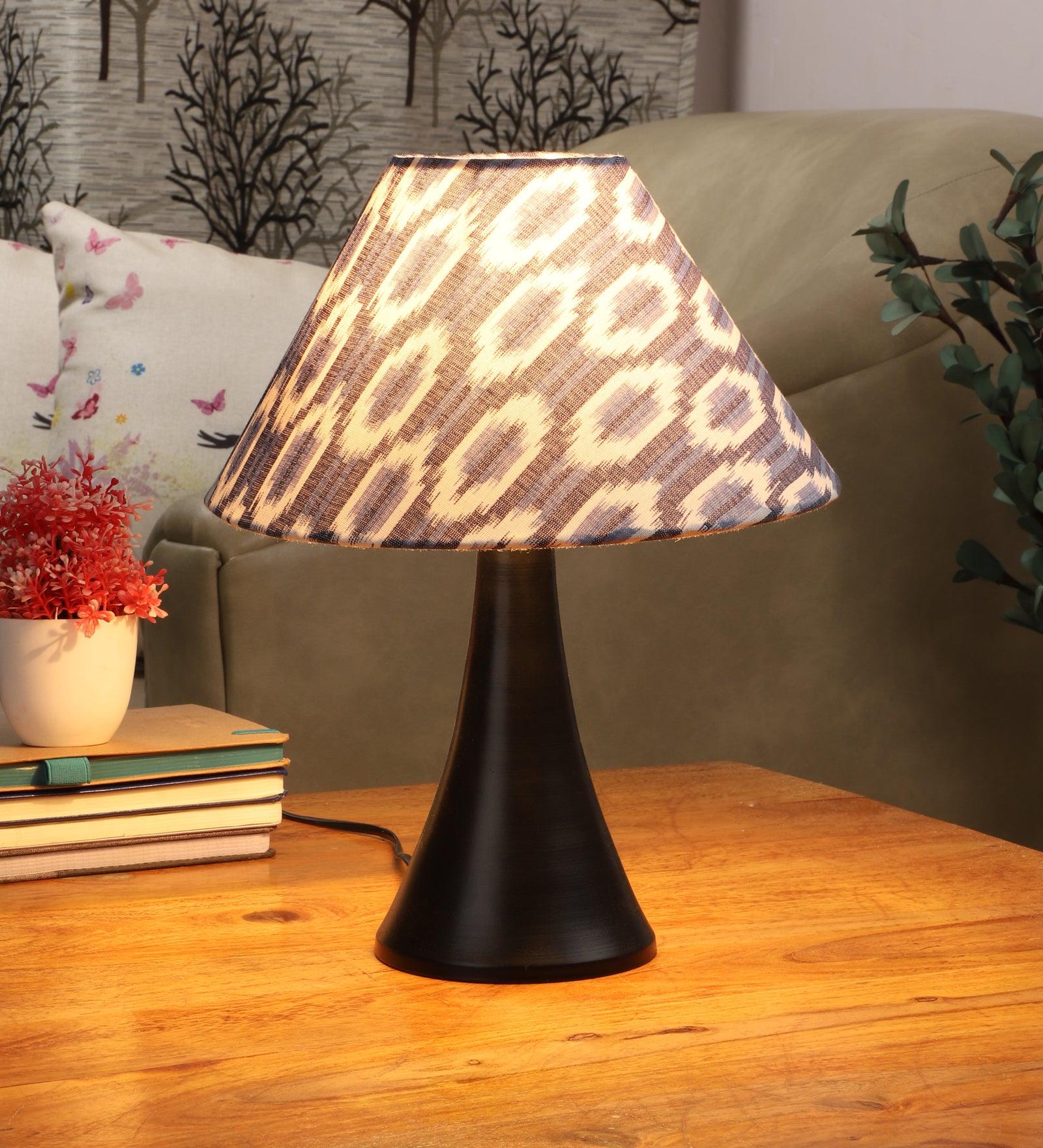 ikat Design Print Shade With Metal Base Table Lamp - WoodenTwist