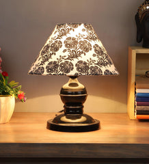 Filigree Design Print Shade With Metal Base Table Lamp - WoodenTwist