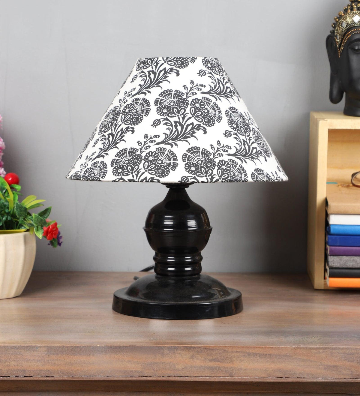 Filigree Design Print Shade With Metal Base Table Lamp - WoodenTwist