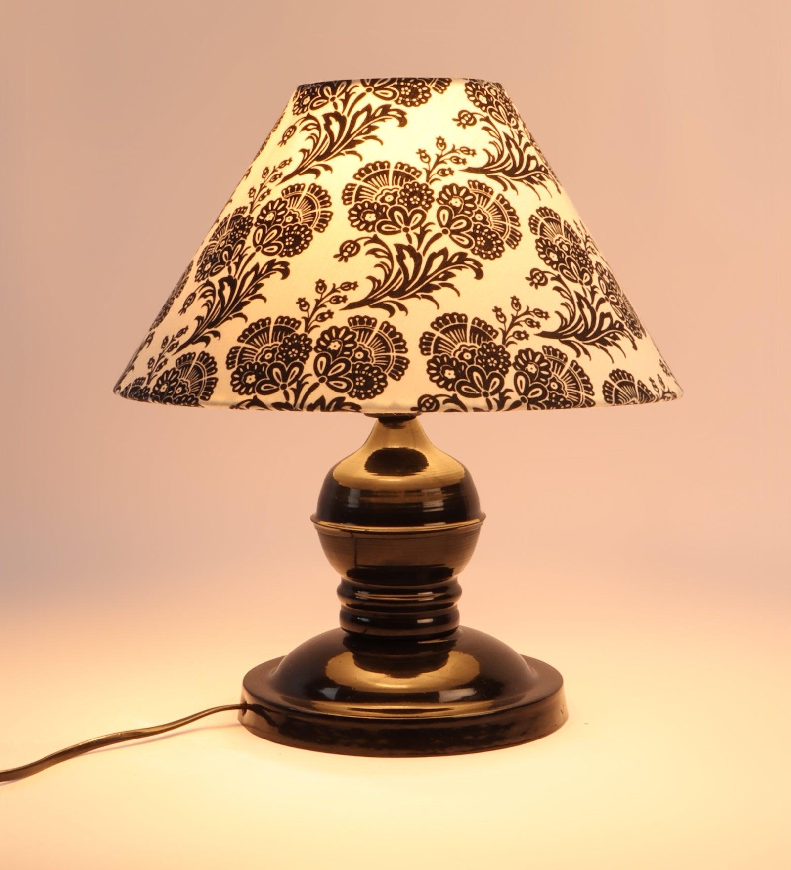 Filigree Design Print Shade With Metal Base Table Lamp - WoodenTwist