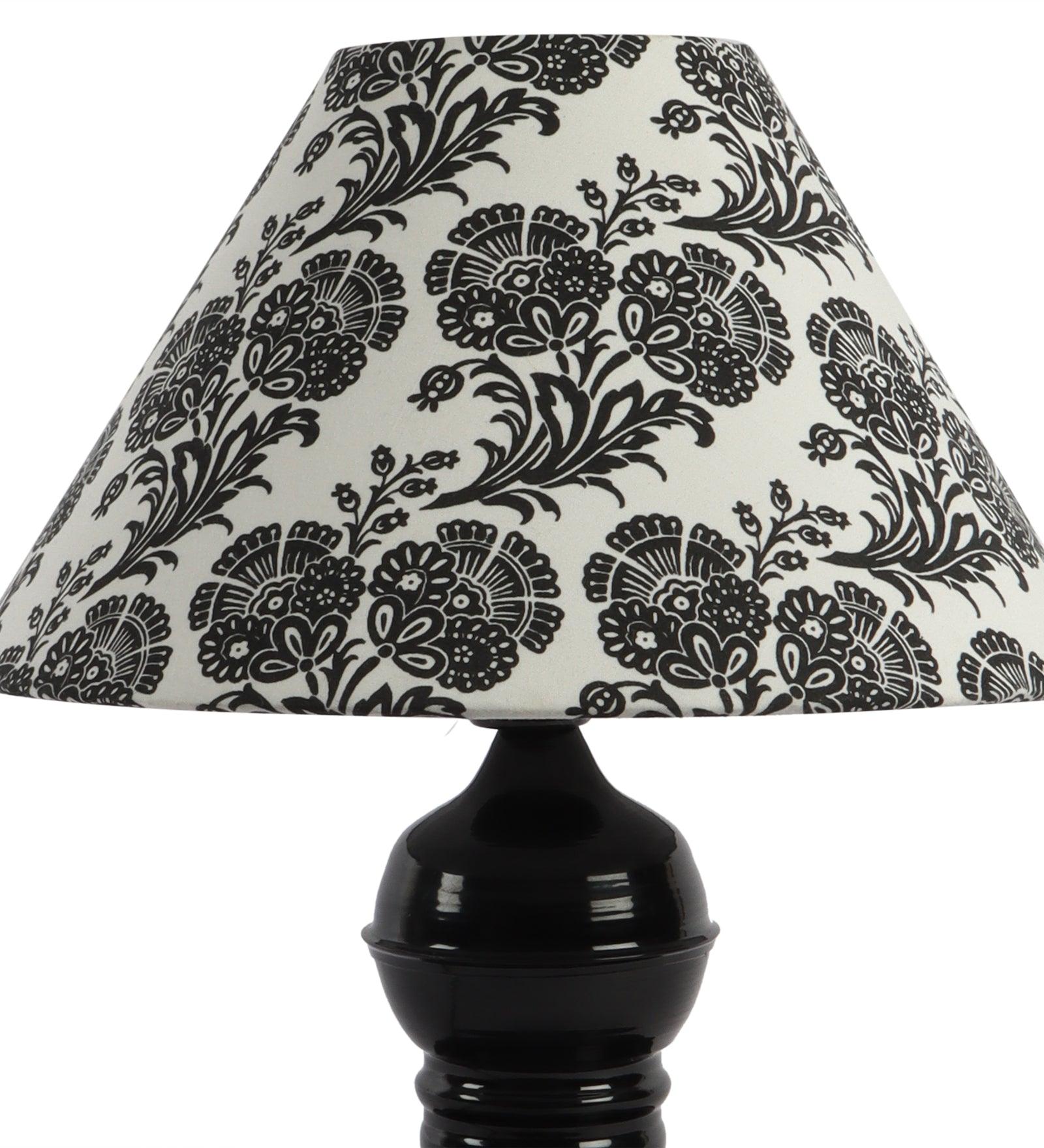 Filigree Design Print Shade With Metal Base Table Lamp - WoodenTwist