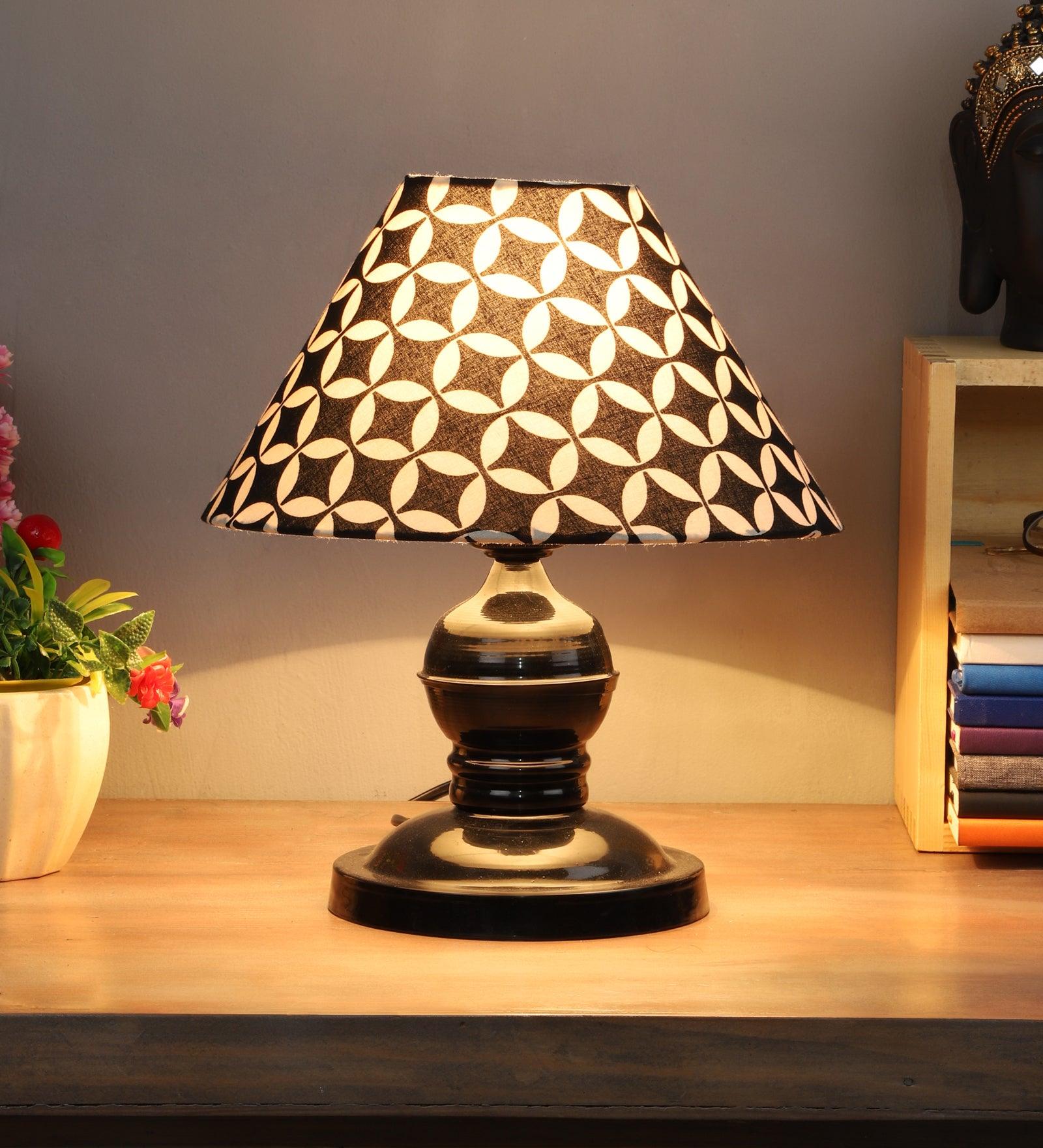 Geometric Design Print Shade With Metal Base Table Lamp - WoodenTwist