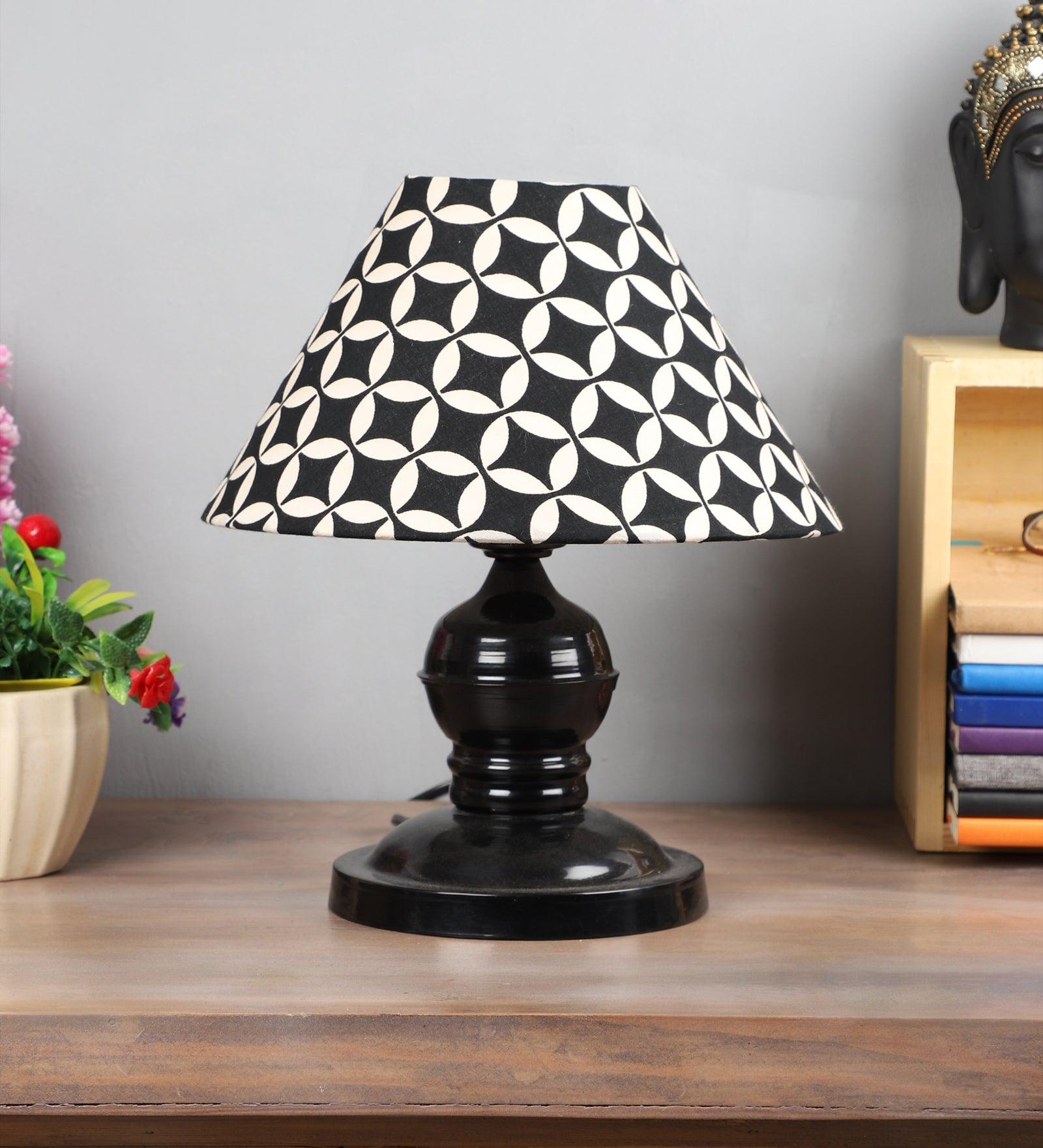 Geometric Design Print Shade With Metal Base Table Lamp - WoodenTwist