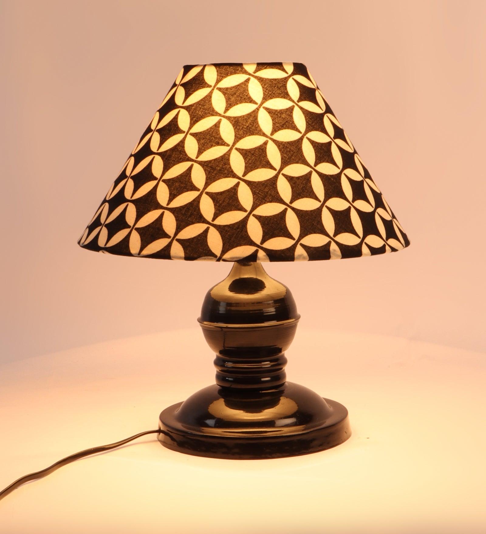 Geometric Design Print Shade With Metal Base Table Lamp - WoodenTwist