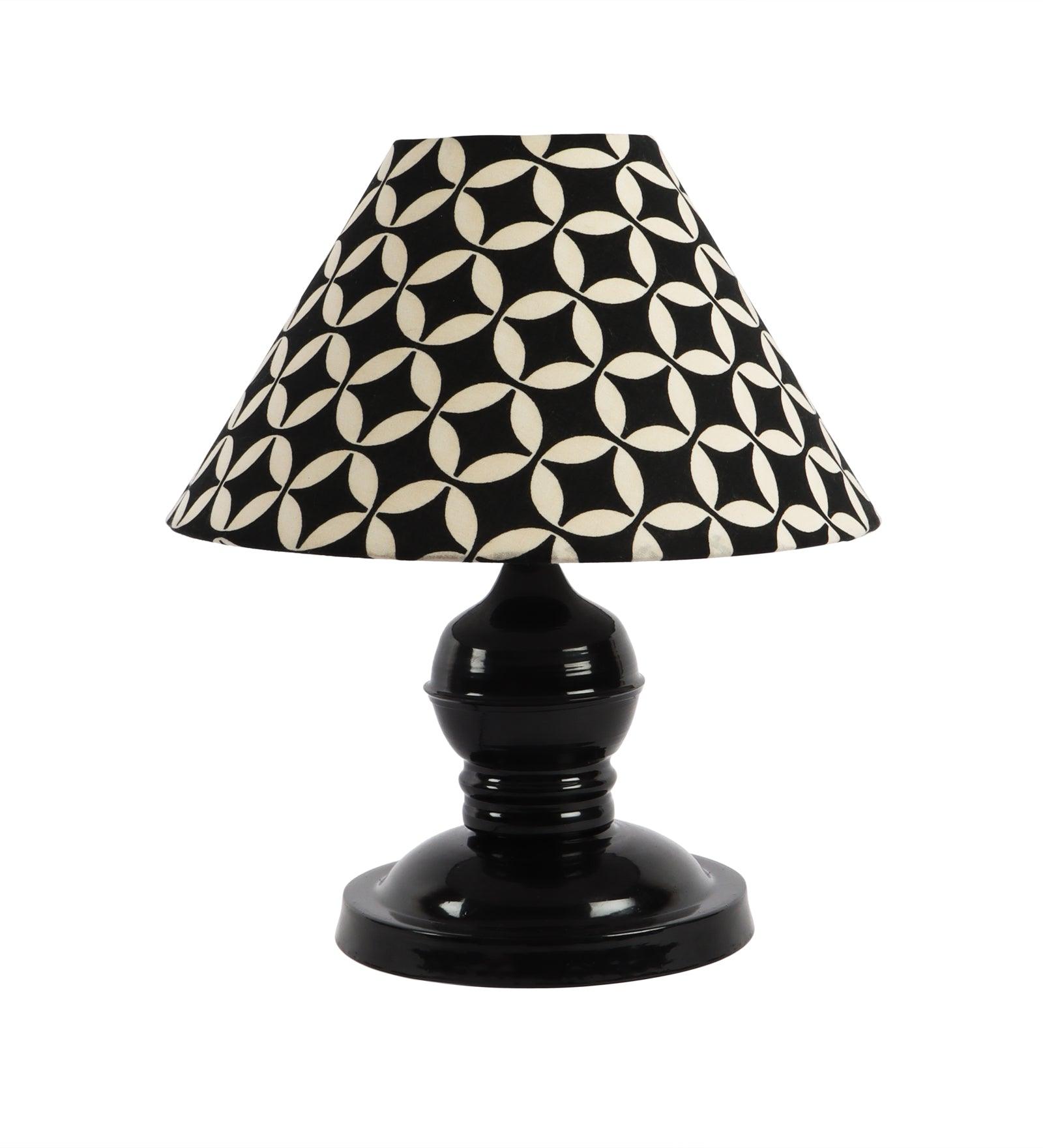 Geometric Design Print Shade With Metal Base Table Lamp - WoodenTwist