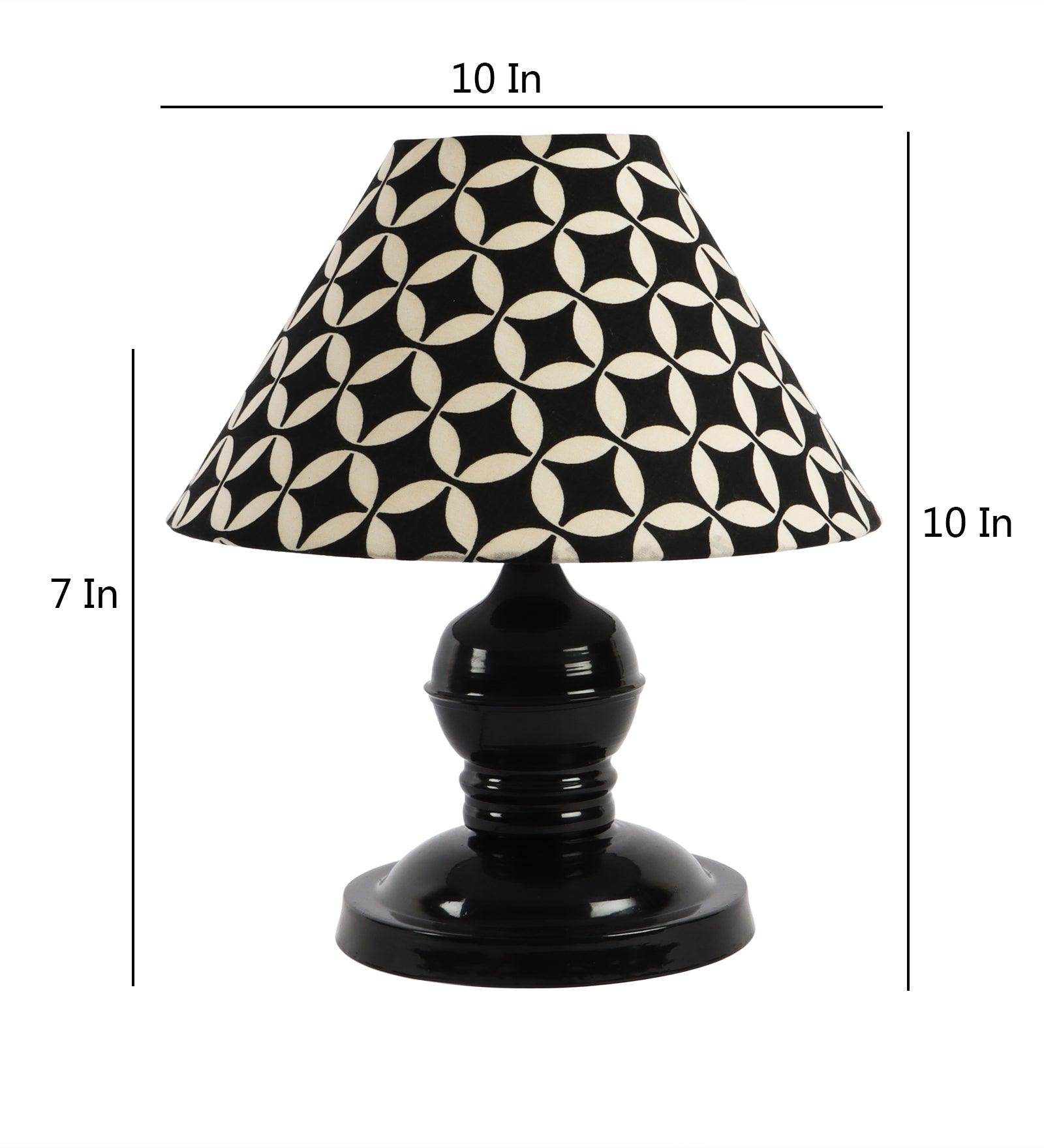 Geometric Design Print Shade With Metal Base Table Lamp - WoodenTwist