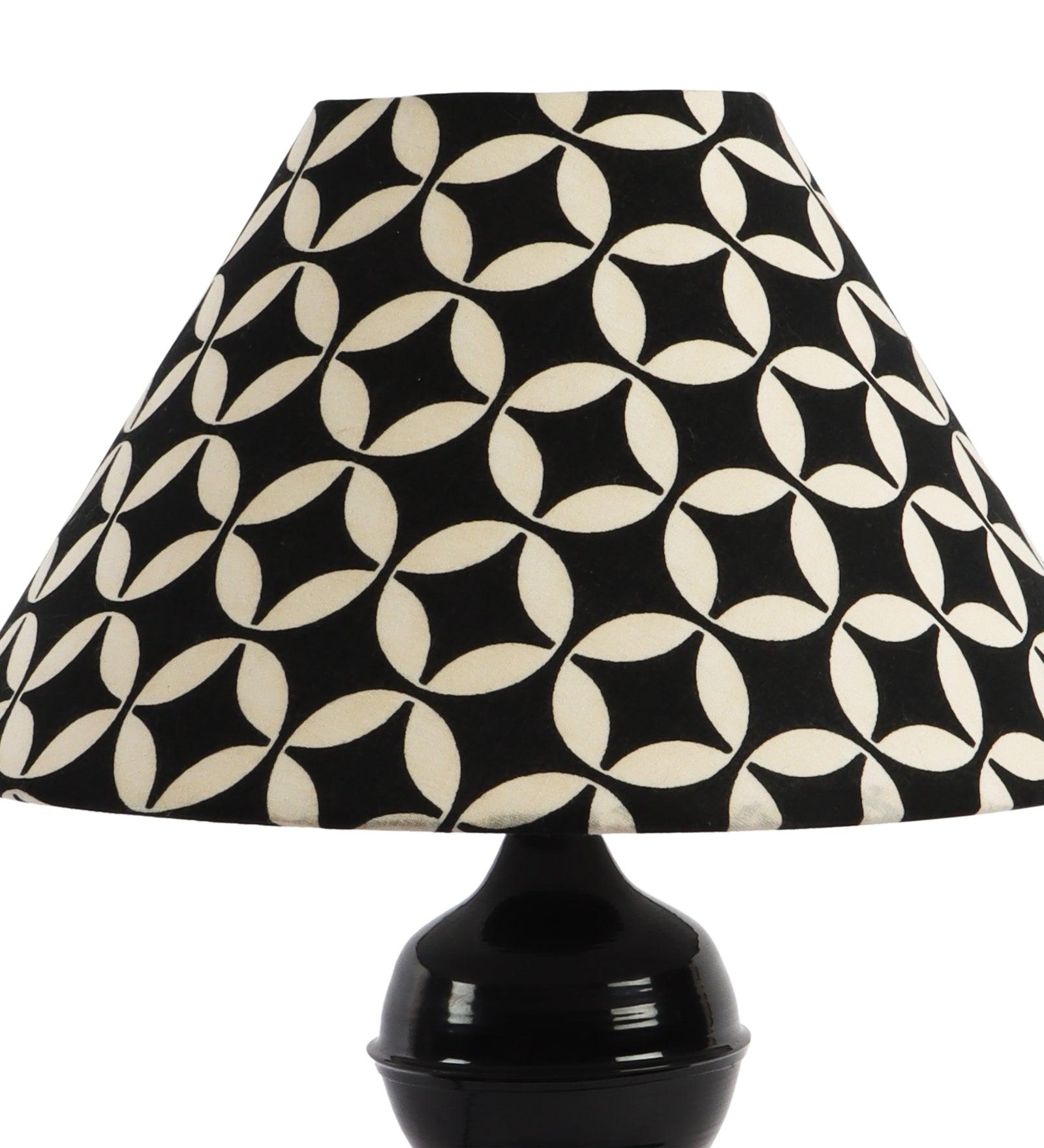 Geometric Design Print Shade With Metal Base Table Lamp - WoodenTwist