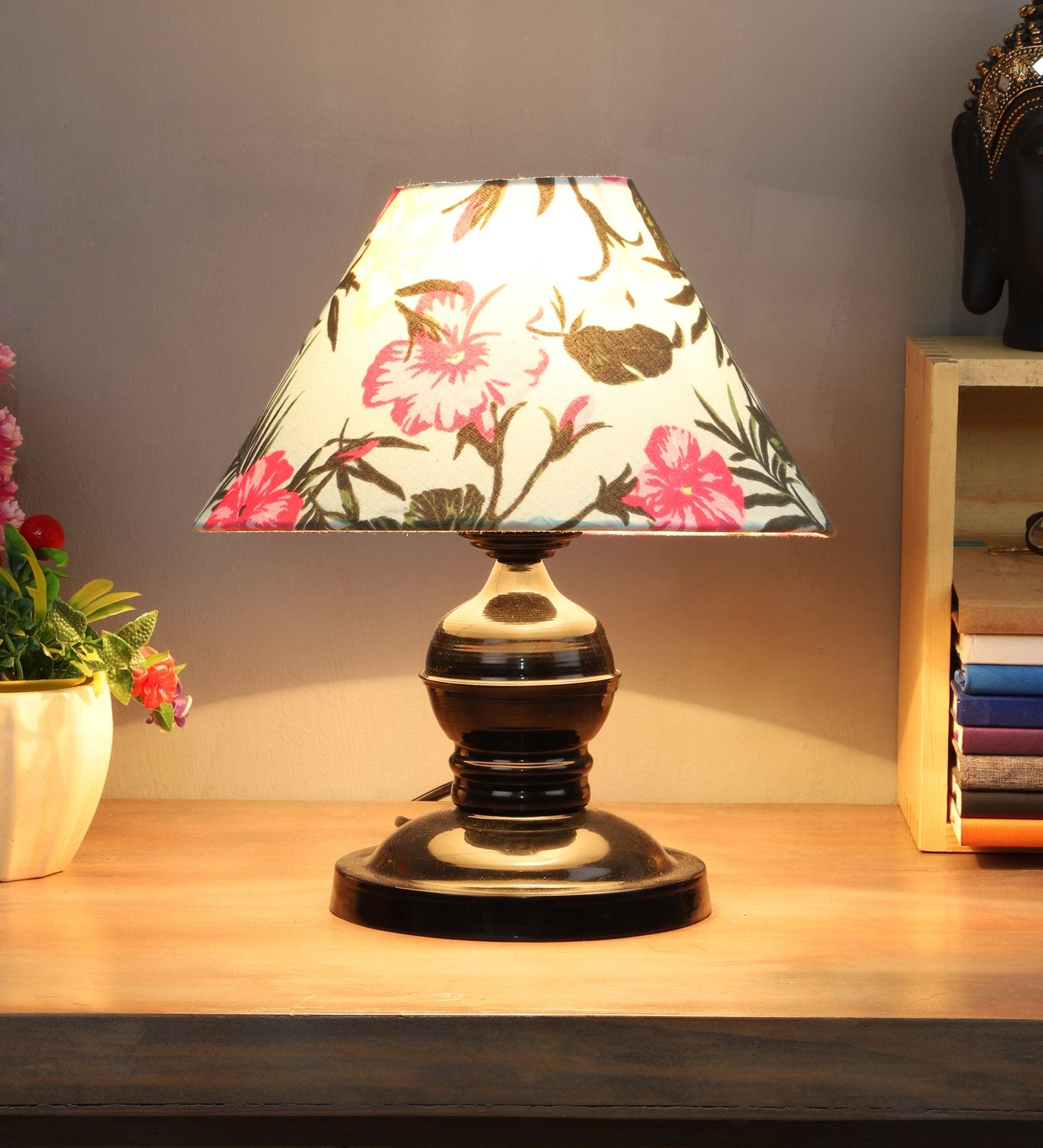 Floral Design Print Shade With Metal Base Table Lamp - WoodenTwist