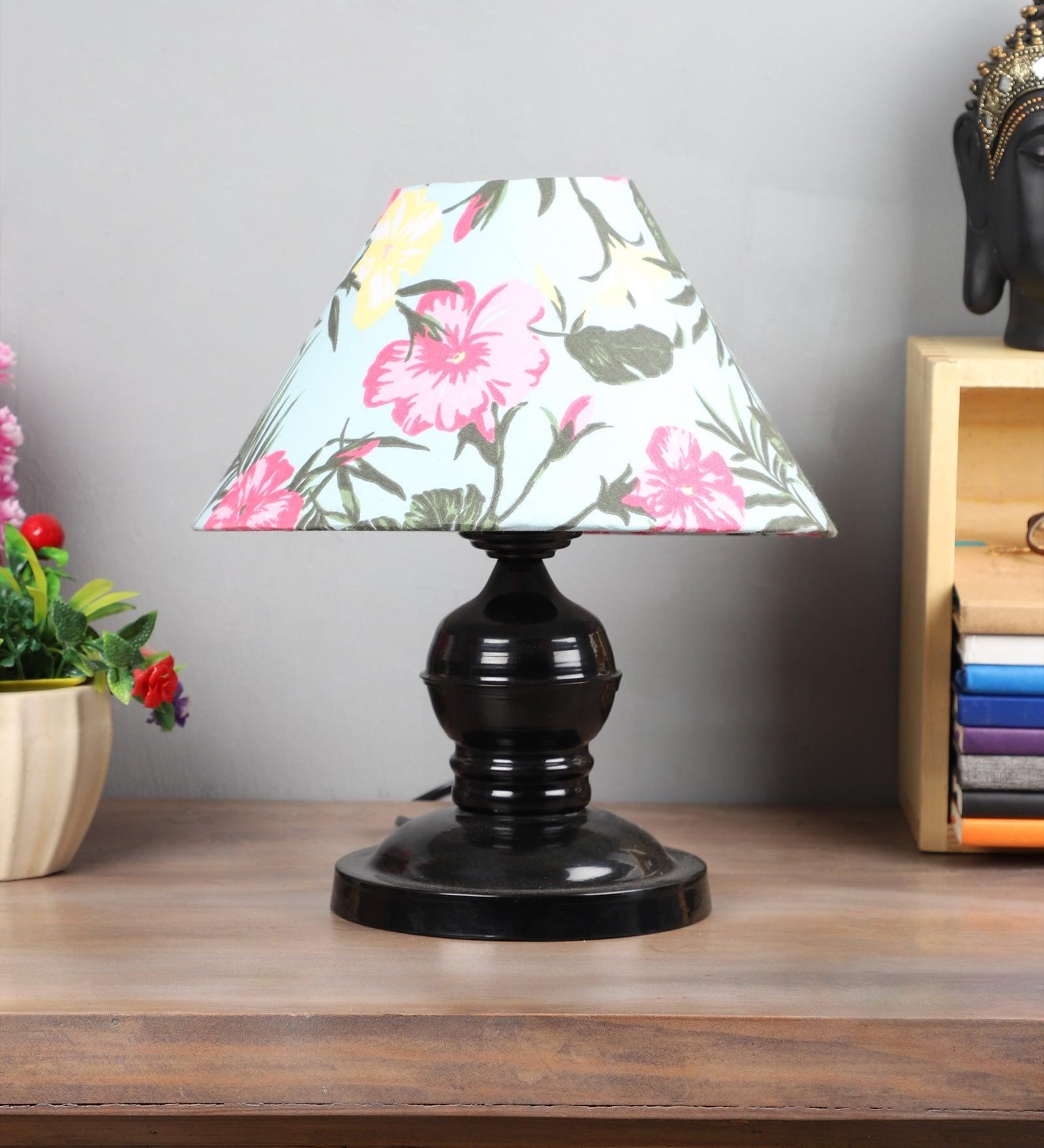 Floral Design Print Shade With Metal Base Table Lamp - WoodenTwist