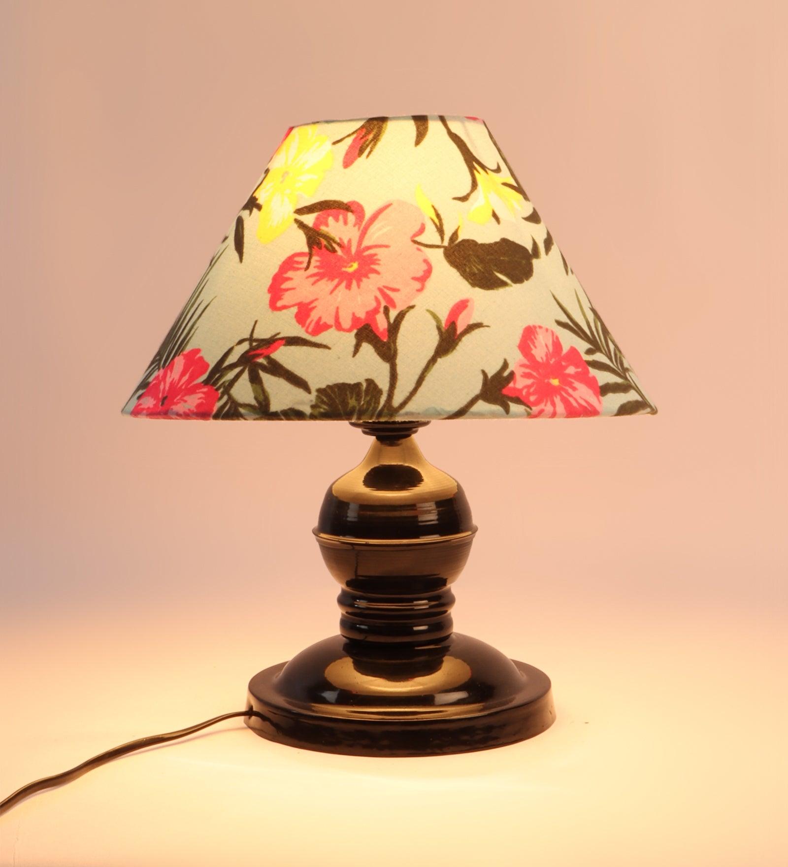 Floral Design Print Shade With Metal Base Table Lamp - WoodenTwist