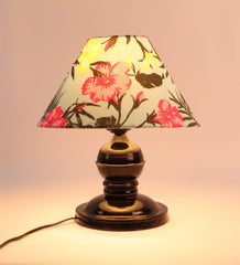 Floral Design Print Shade With Metal Base Table Lamp - WoodenTwist