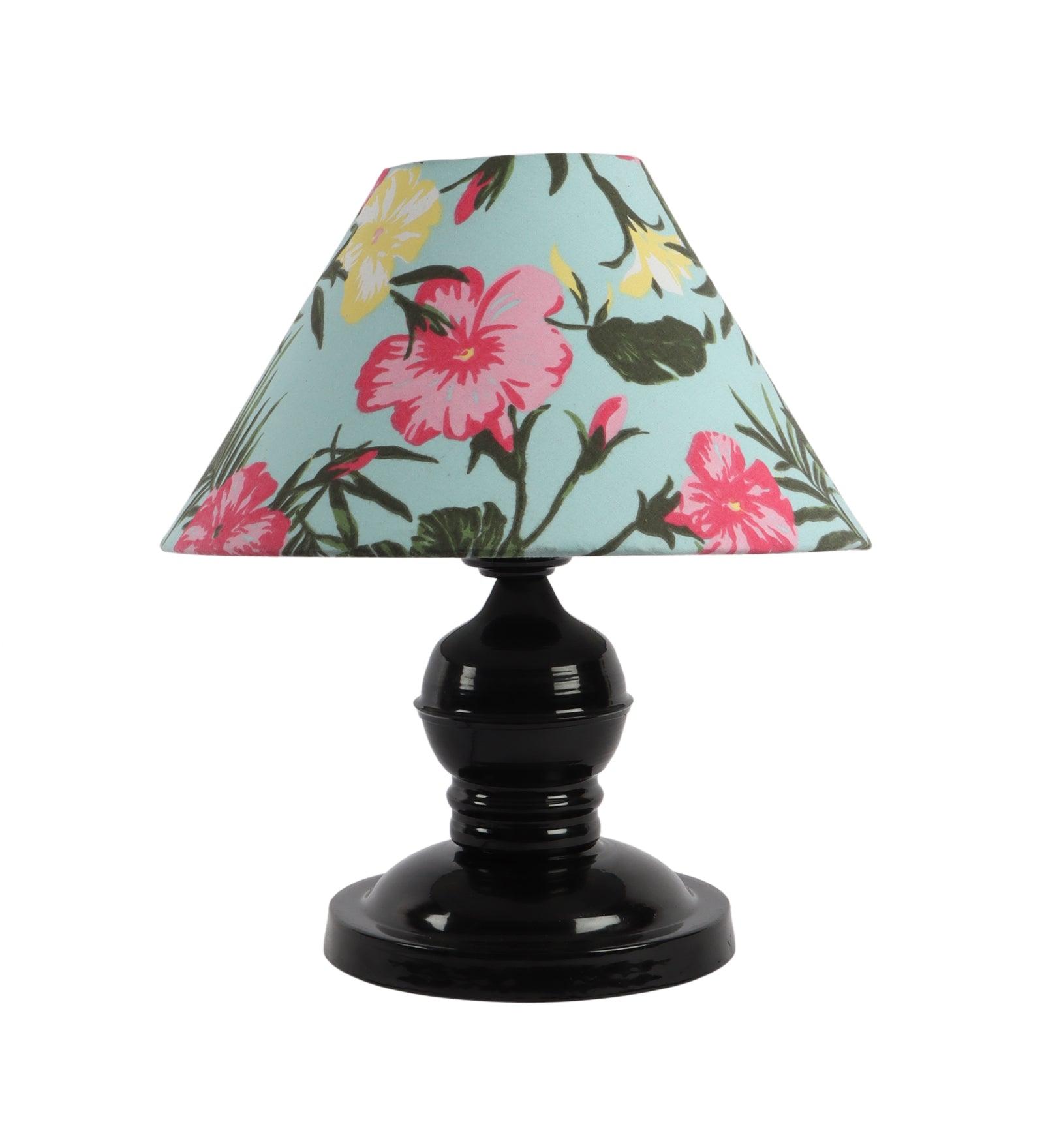 Floral Design Print Shade With Metal Base Table Lamp - WoodenTwist