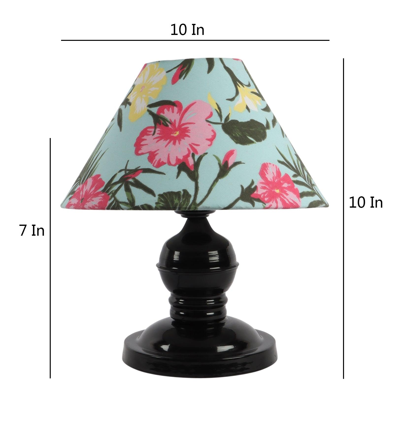 Floral Design Print Shade With Metal Base Table Lamp - WoodenTwist