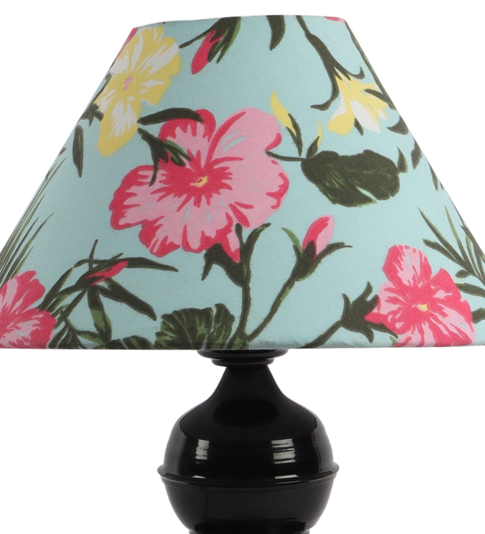 Floral Design Print Shade With Metal Base Table Lamp - WoodenTwist