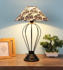 Filigree Design Print Shade With Metal Base Table Lamp - WoodenTwist