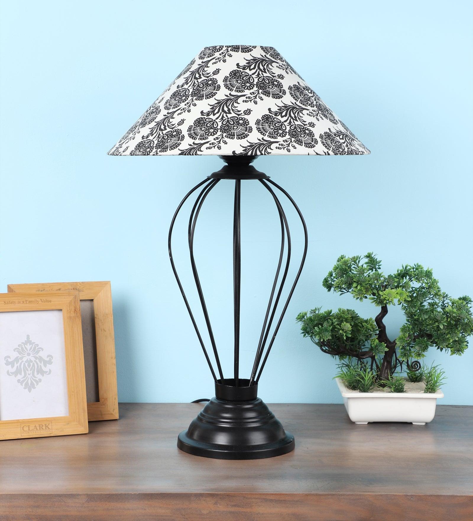 Filigree Design Print Shade With Metal Base Table Lamp - WoodenTwist