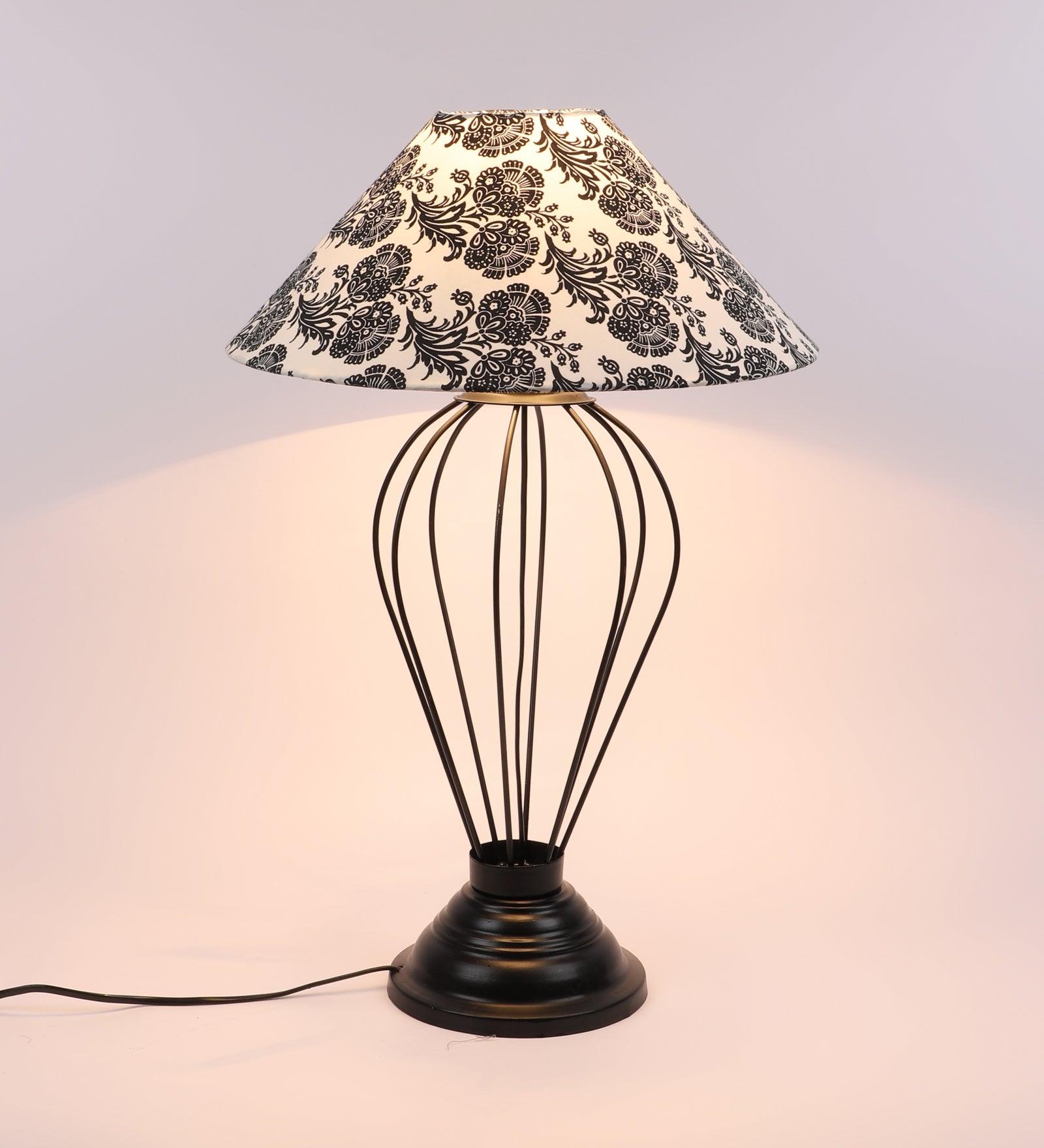 Filigree Design Print Shade With Metal Base Table Lamp - WoodenTwist