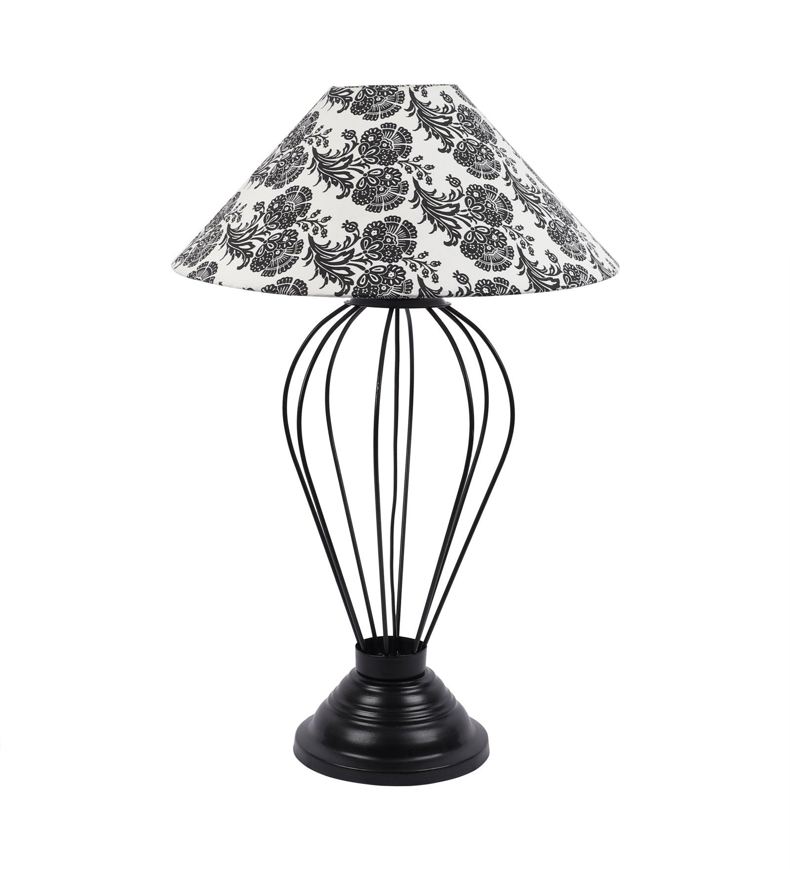 Filigree Design Print Shade With Metal Base Table Lamp - WoodenTwist