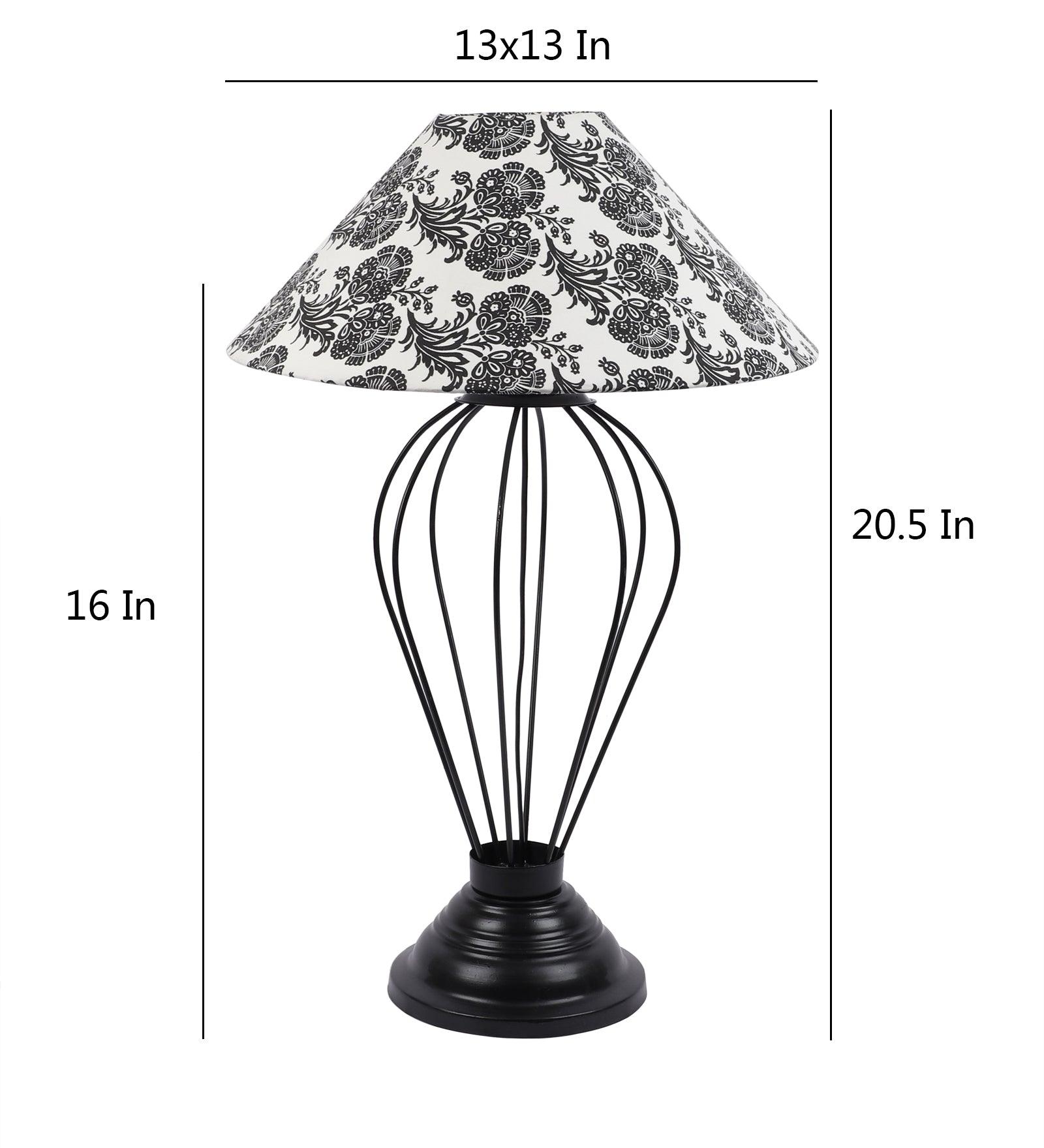 Filigree Design Print Shade With Metal Base Table Lamp - WoodenTwist