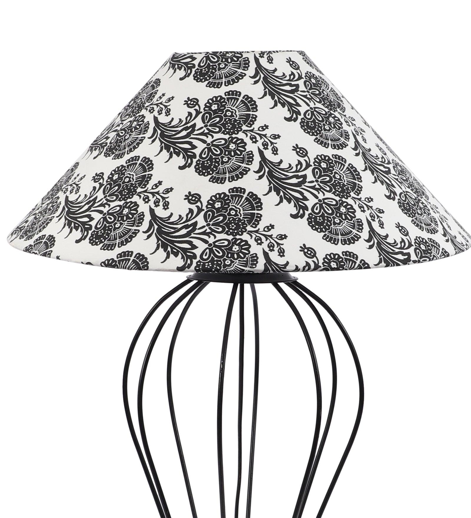 Filigree Design Print Shade With Metal Base Table Lamp - WoodenTwist