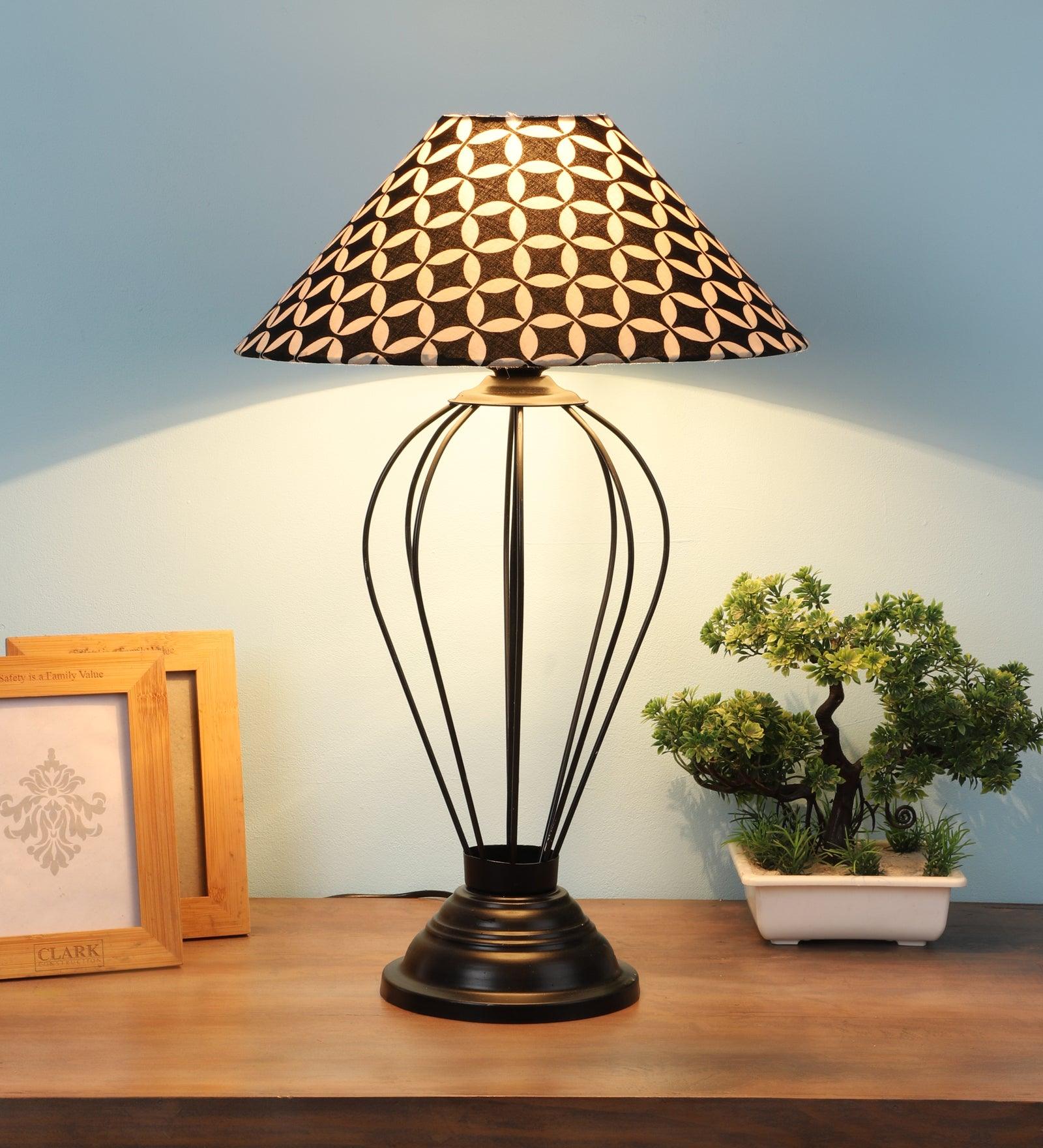 Geometric Design Print Shade With Metal Base Table Lamp - WoodenTwist