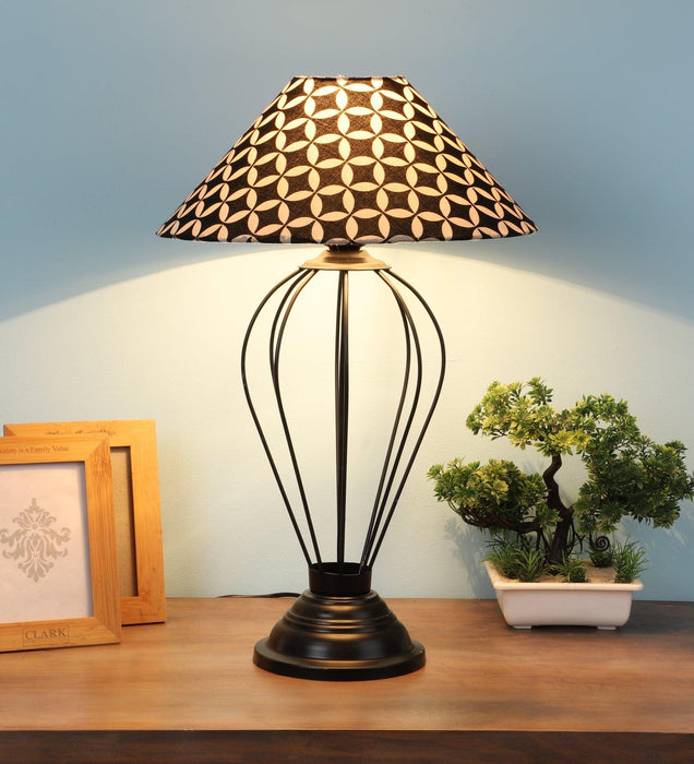 Geometric Design Print Shade With Metal Base Table Lamp - WoodenTwist