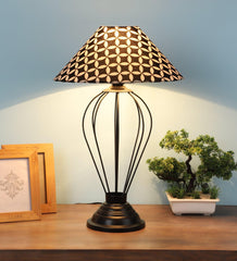 Geometric Design Print Shade With Metal Base Table Lamp - WoodenTwist