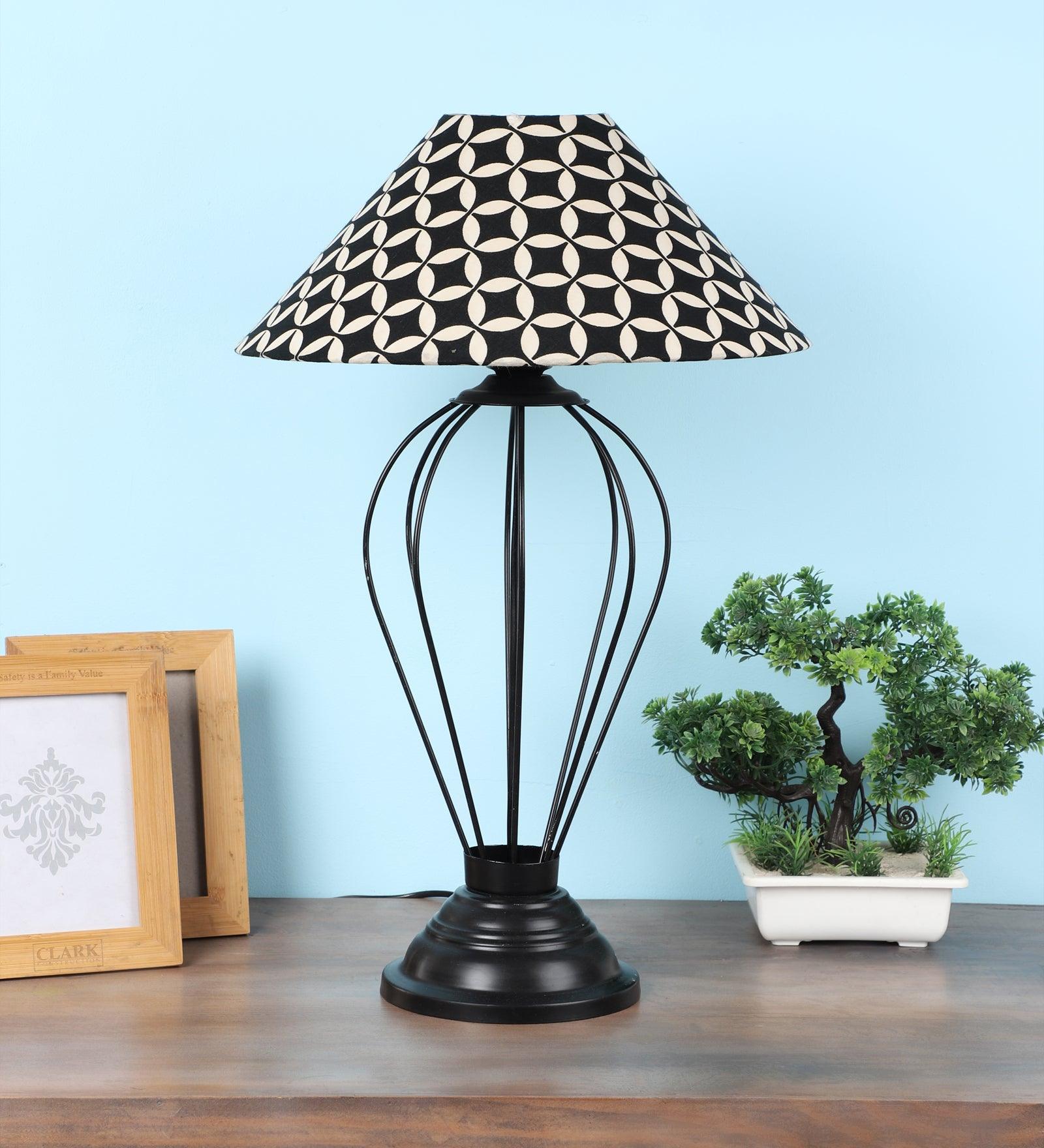 Geometric Design Print Shade With Metal Base Table Lamp - WoodenTwist